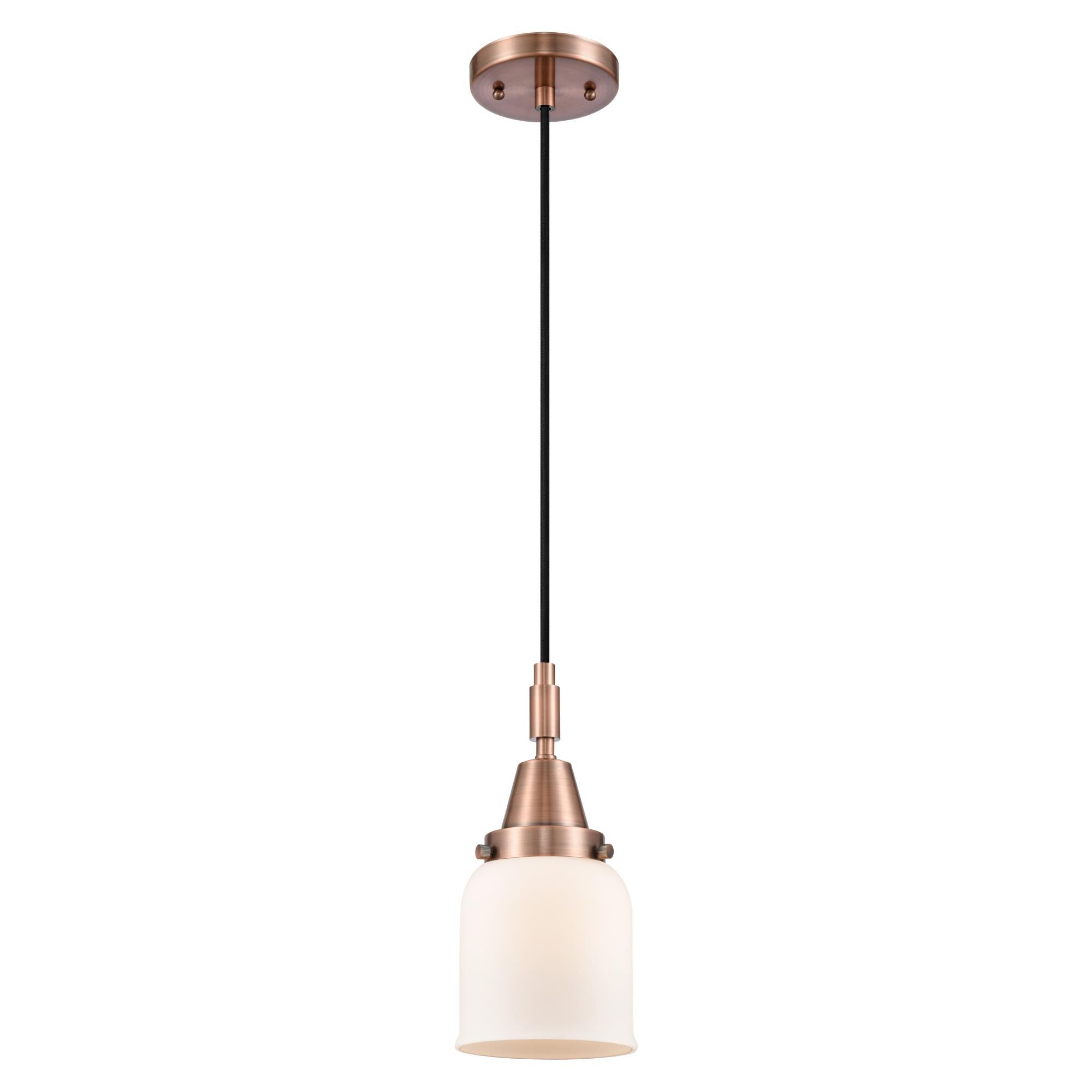 Shown in Antique Copper finish and Matte White glass