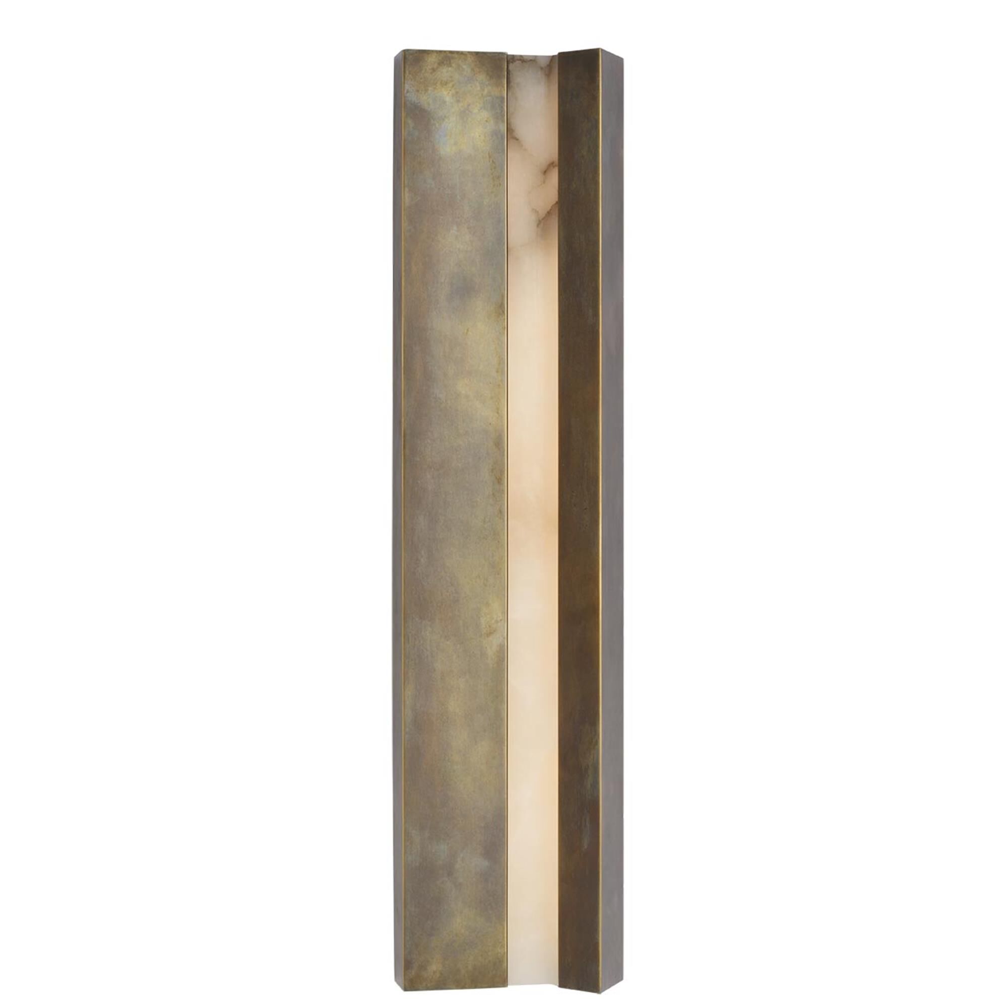Shown in Mottled Brass finish and Alabaster shade