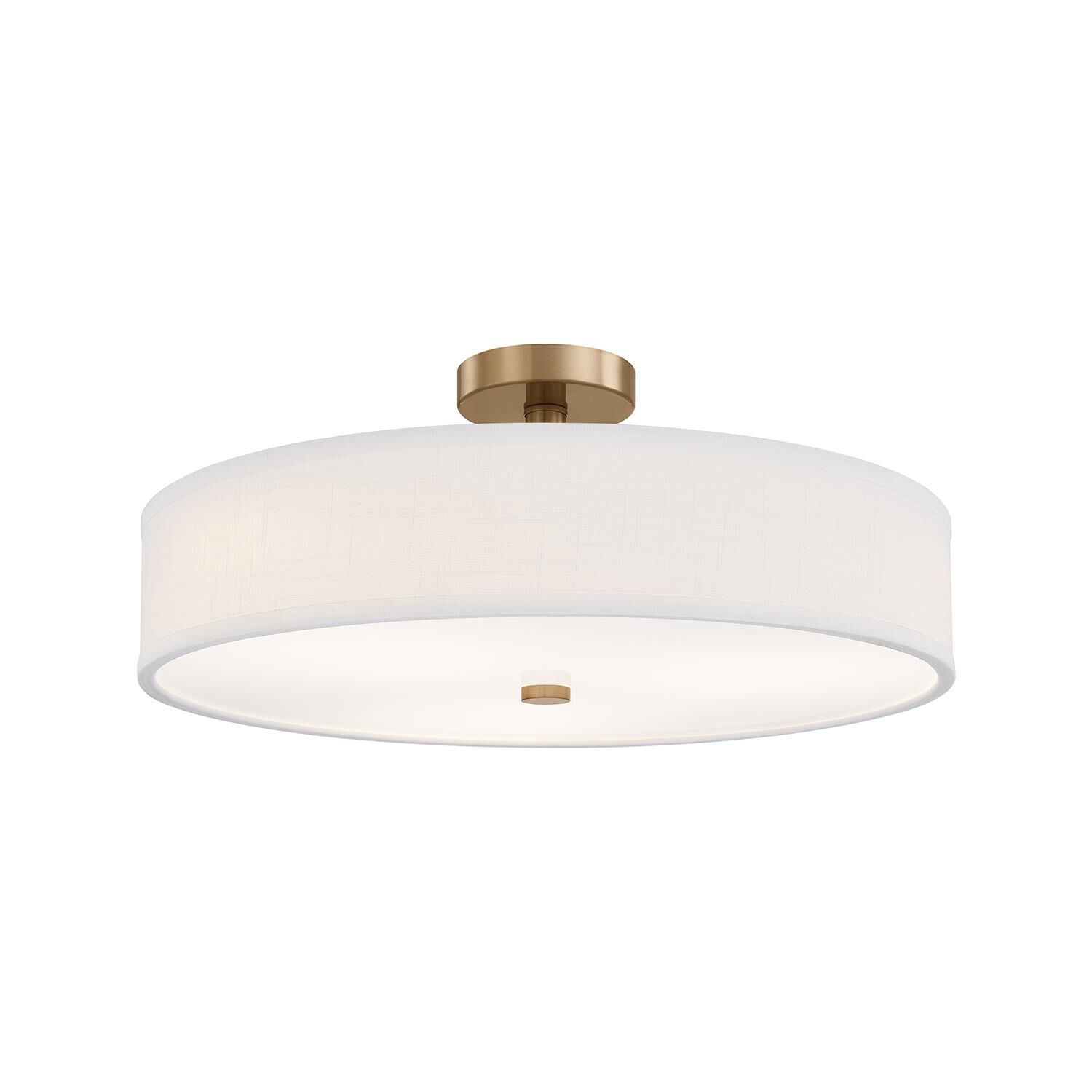 Shown in Brushed Brass finish and White Linen shade