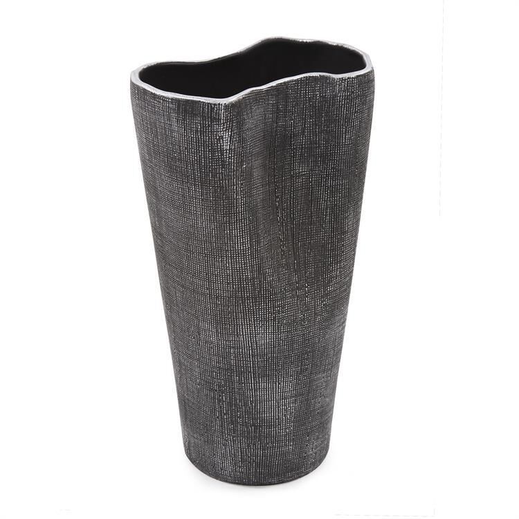 Textured Black Free Formed Ceramic Vase Vase-Urn by Howard Elliott Collection