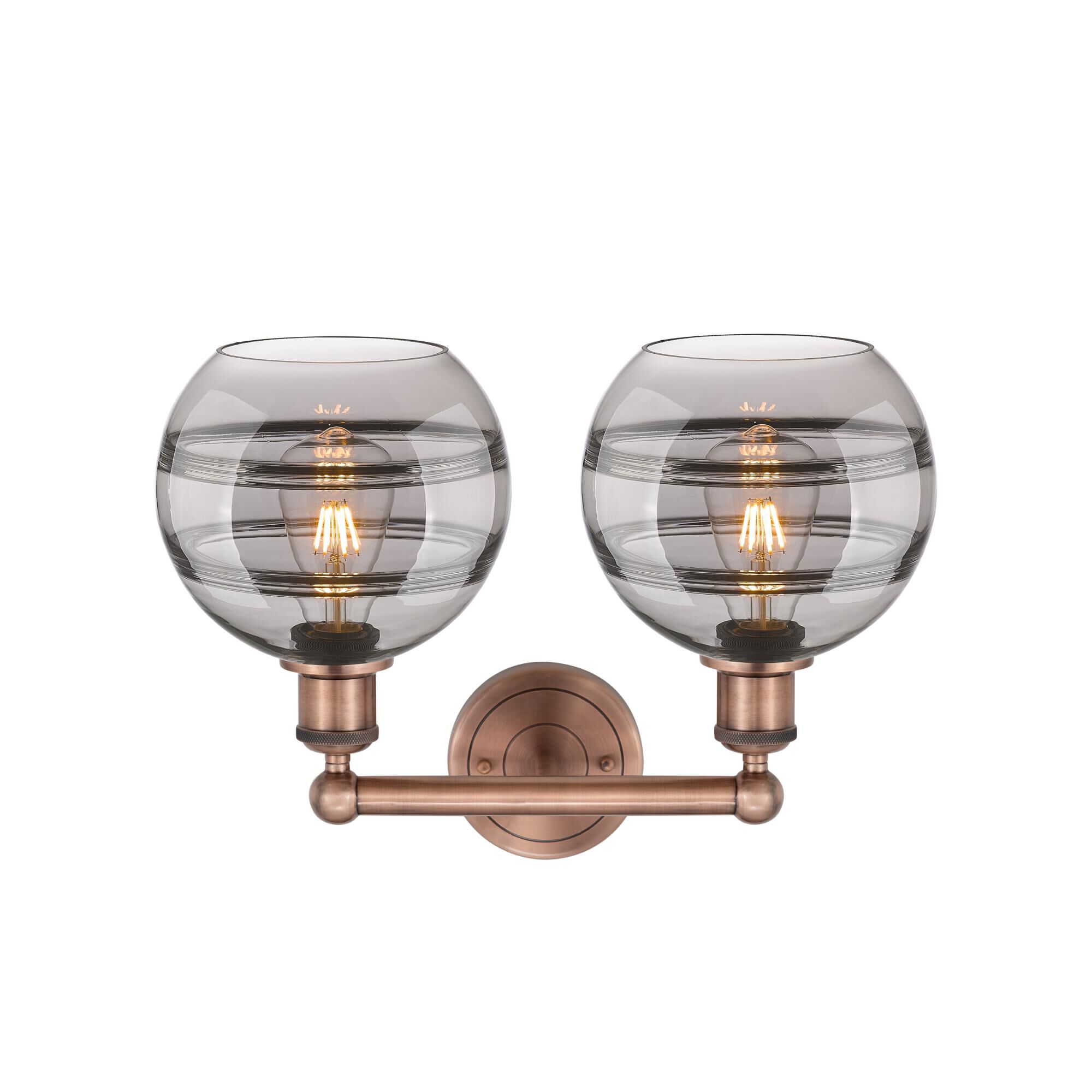 Shown in Antique Copper finish and Light Smoke glass