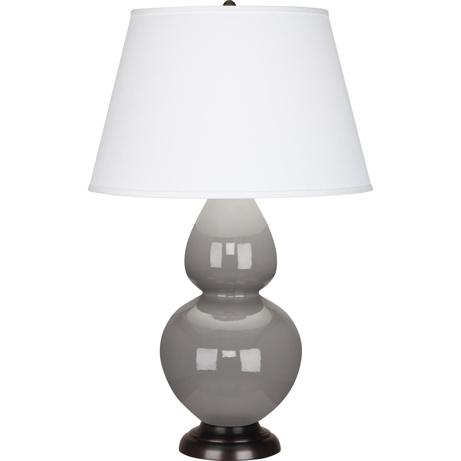 Shown in Smoky Taupe Glazed Ceramic finish and Pearl Dupioni Fabric shade