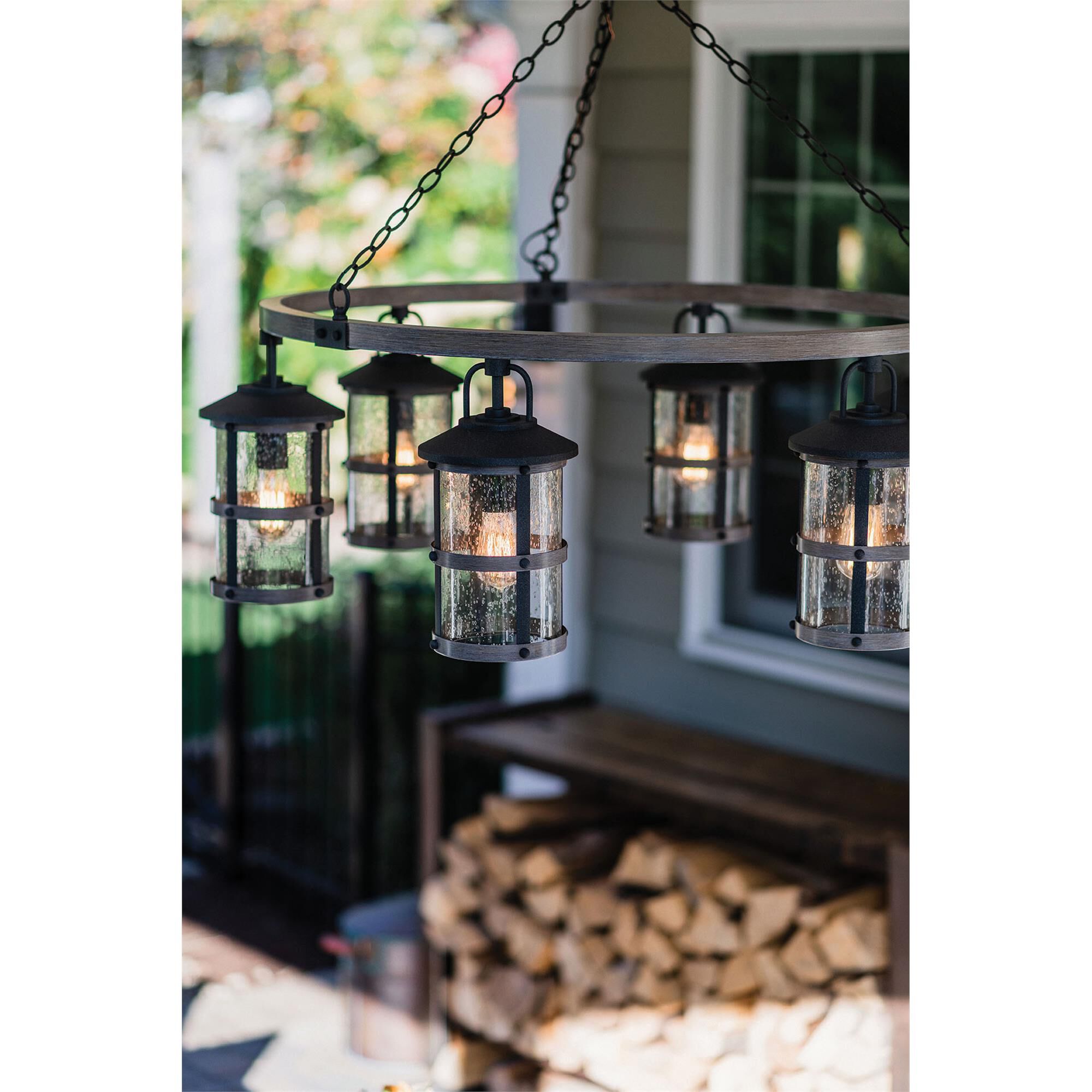 Shown in Aged Zinc with Driftwood Gray finish and Clear Seedy glass