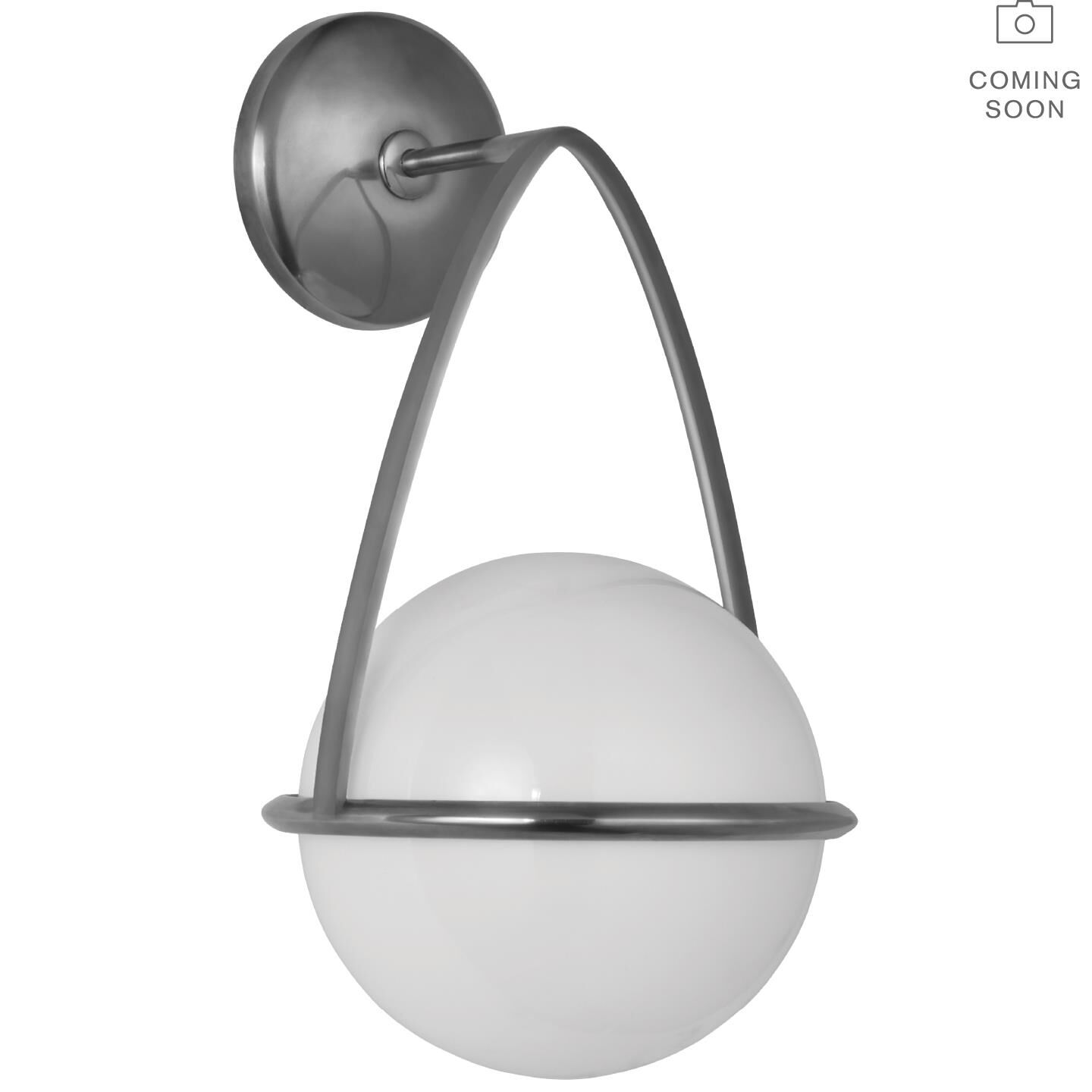 Shown in Polished Nickel finish and White Glass shade