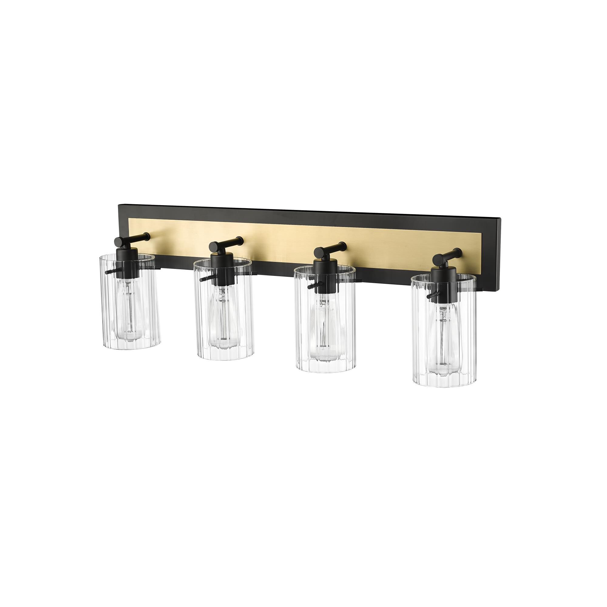 Shown in Matte Black and Vintage Brass finish and Clear Ribbed glass
