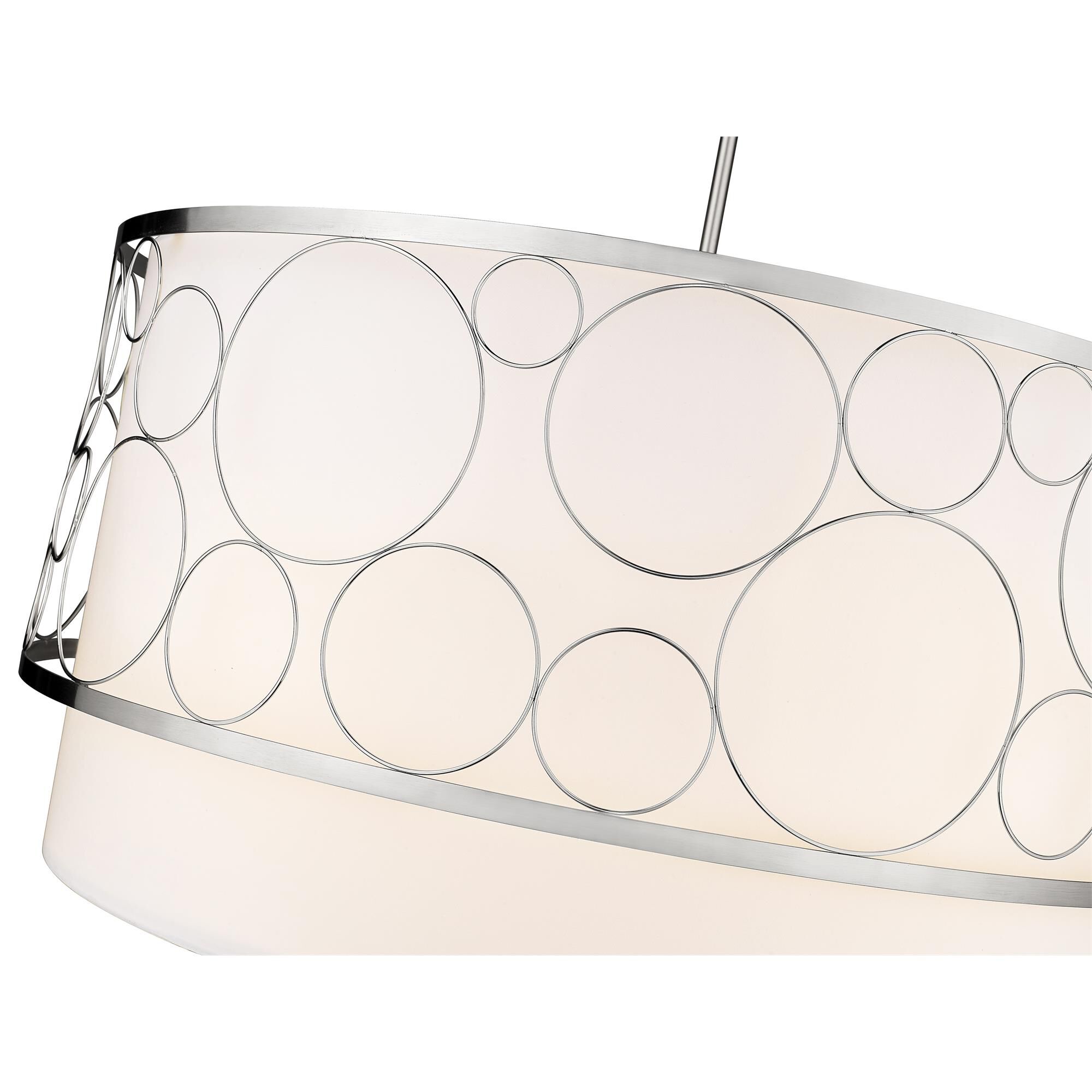 Shown in Brushed Nickel finish and White glass and White shade