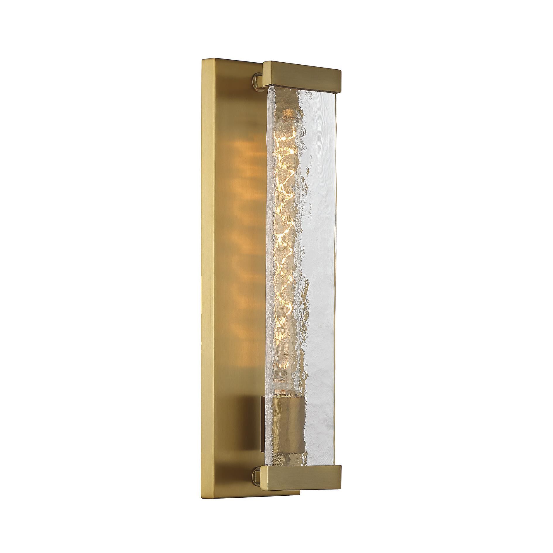 Shown in Warm Brass finish and Piastra glass