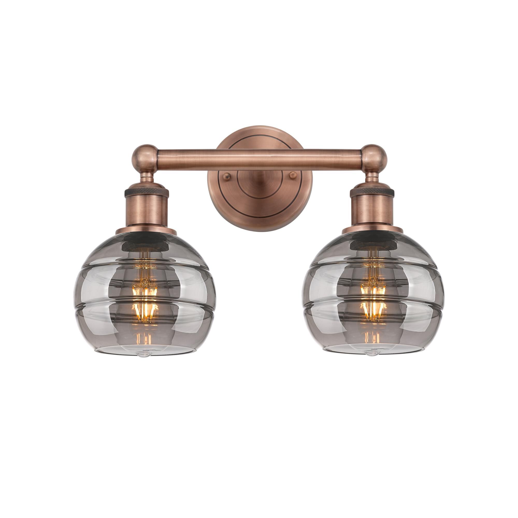 Shown in Antique Copper finish and Light Smoke glass