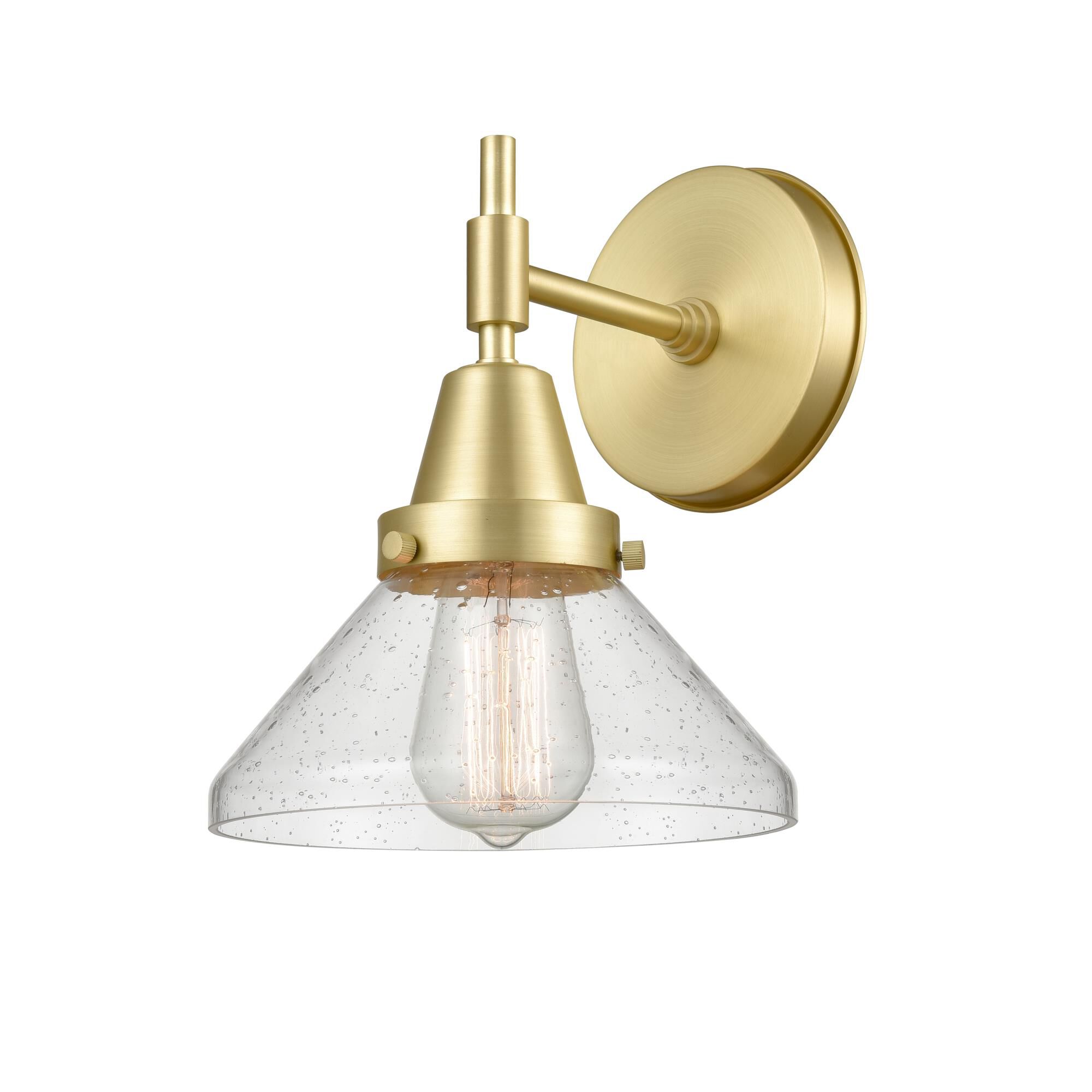 Shown in Satin Brass finish and Seedy Caden glass