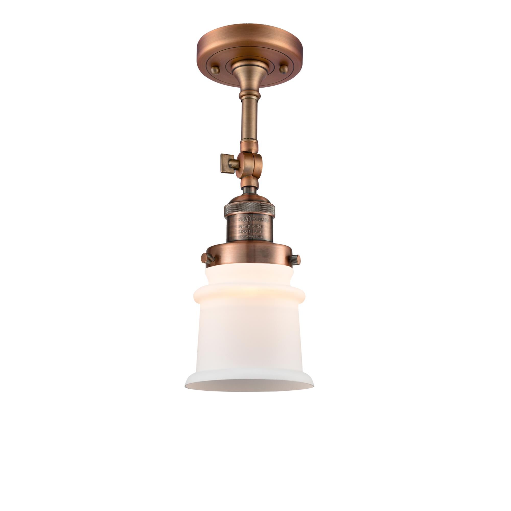 Shown in Antique Copper finish and Frosted glass and None accent