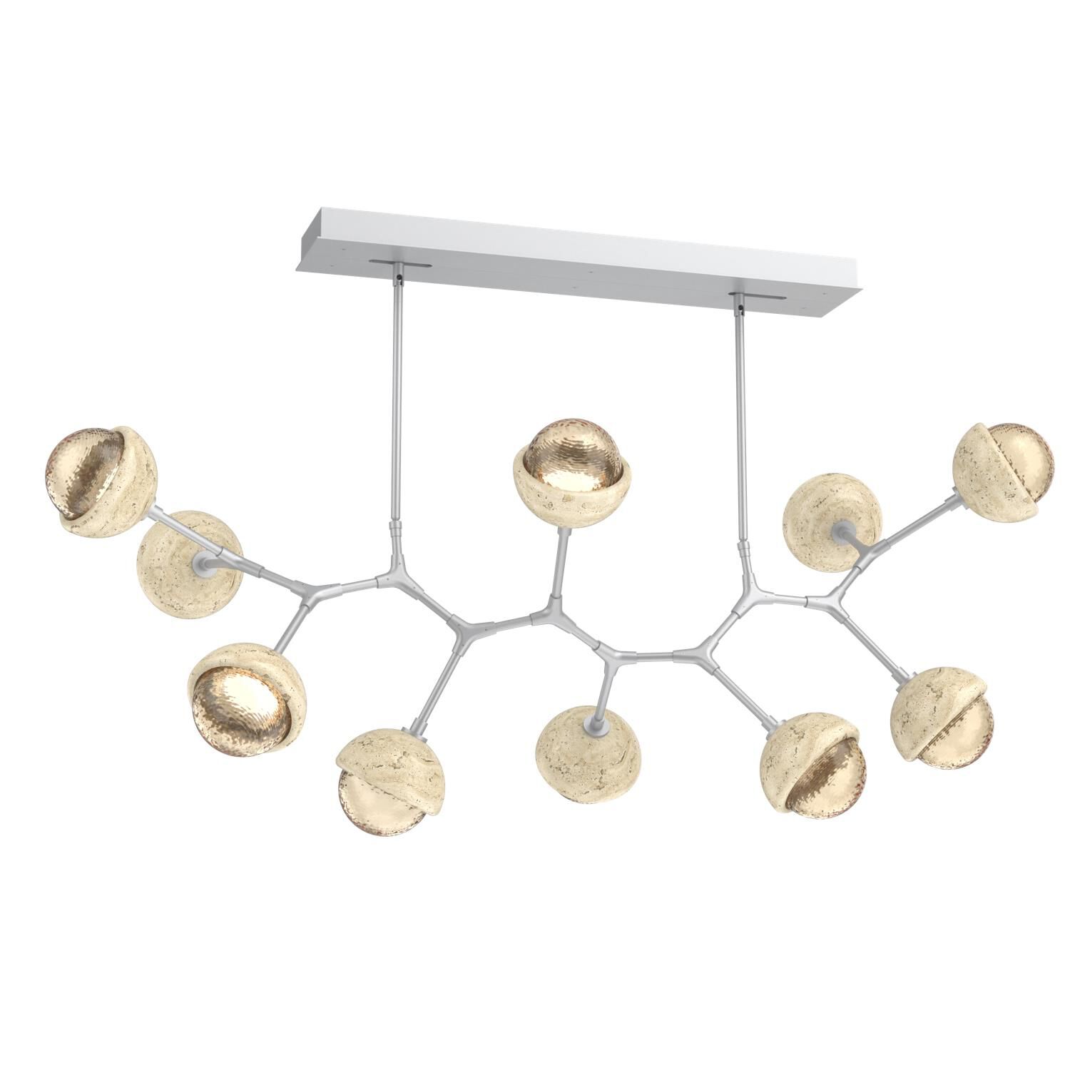 Shown in Classic Silver finish and Amber glass and Travertine Stone accent