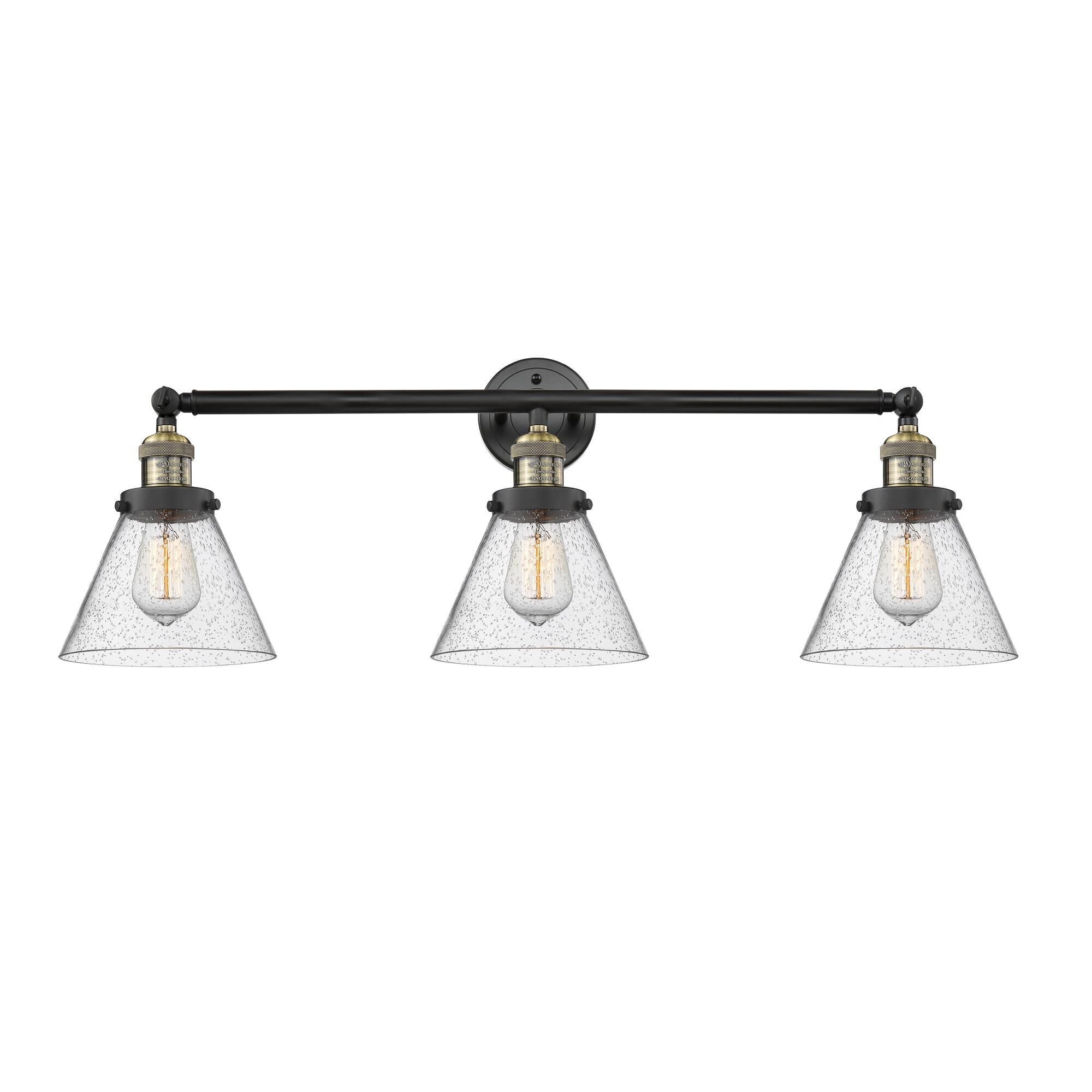 Shown in Black Antique Brass finish and Seedy glass