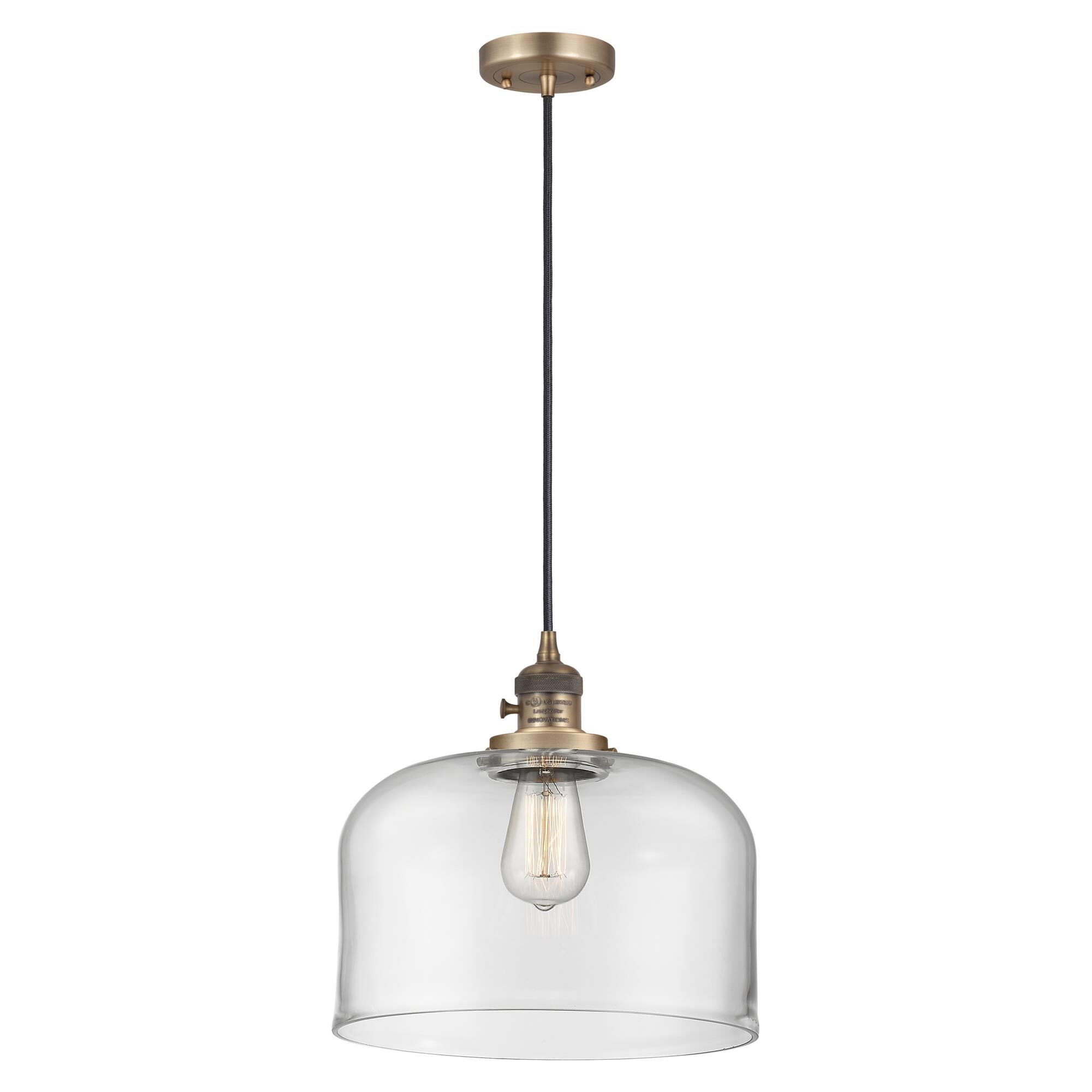 Shown in Brushed Brass finish and Clear glass