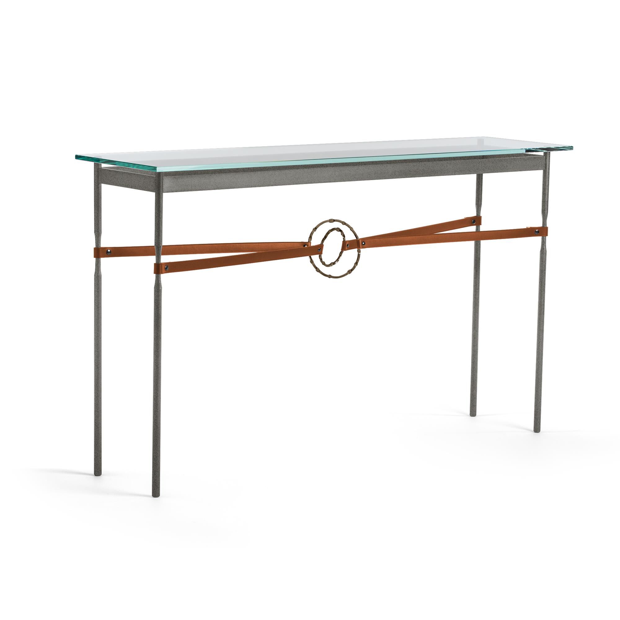 Shown in Natural Iron finish and Bronze with Leather Chestnut  accent