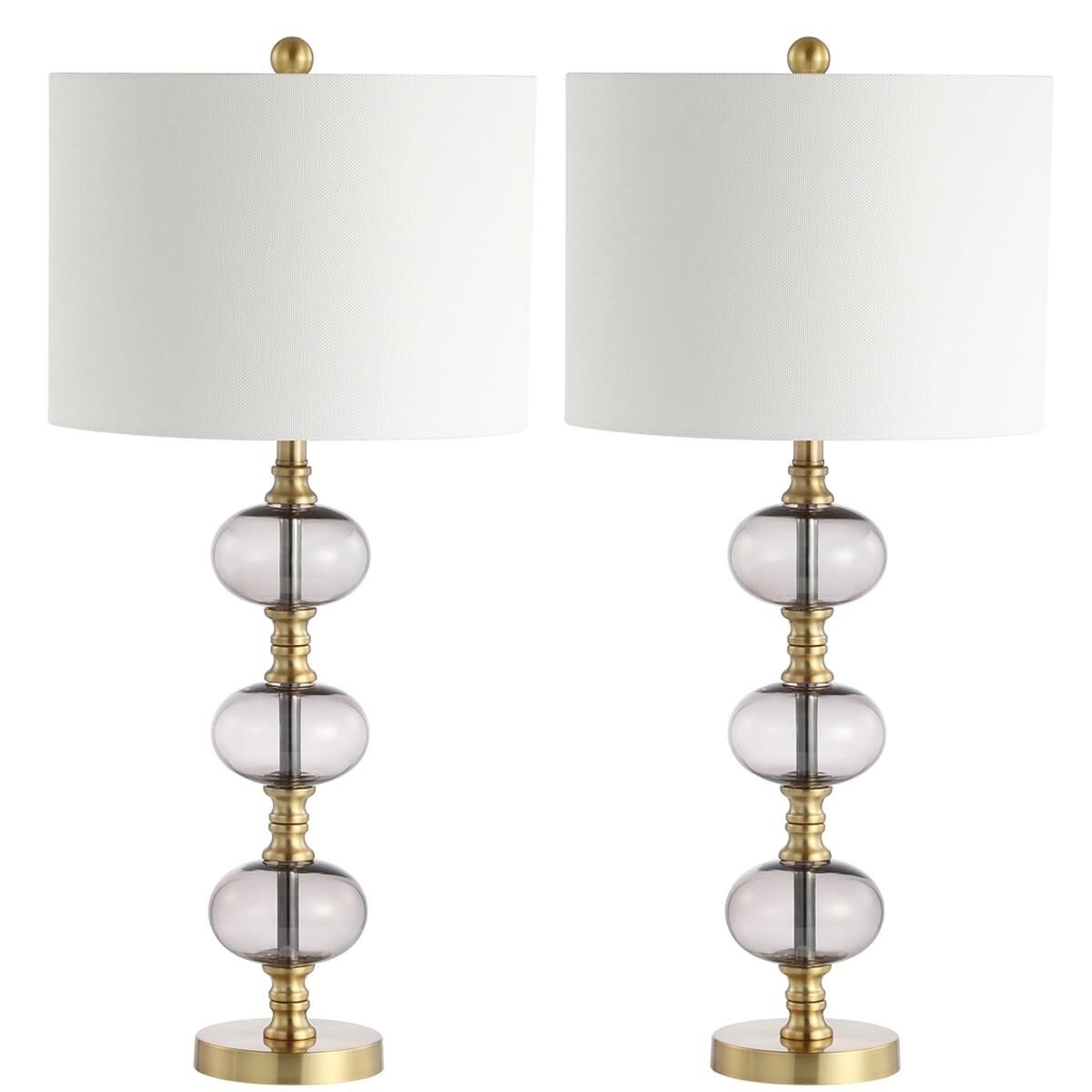 Shown in Smoking Grey and Brass Gold finish and Off White Cotton shade