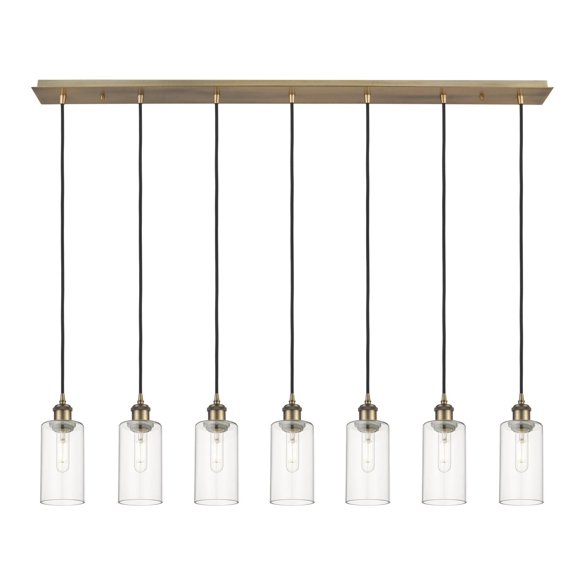 Shown in Brushed Brass finish and Clear shade