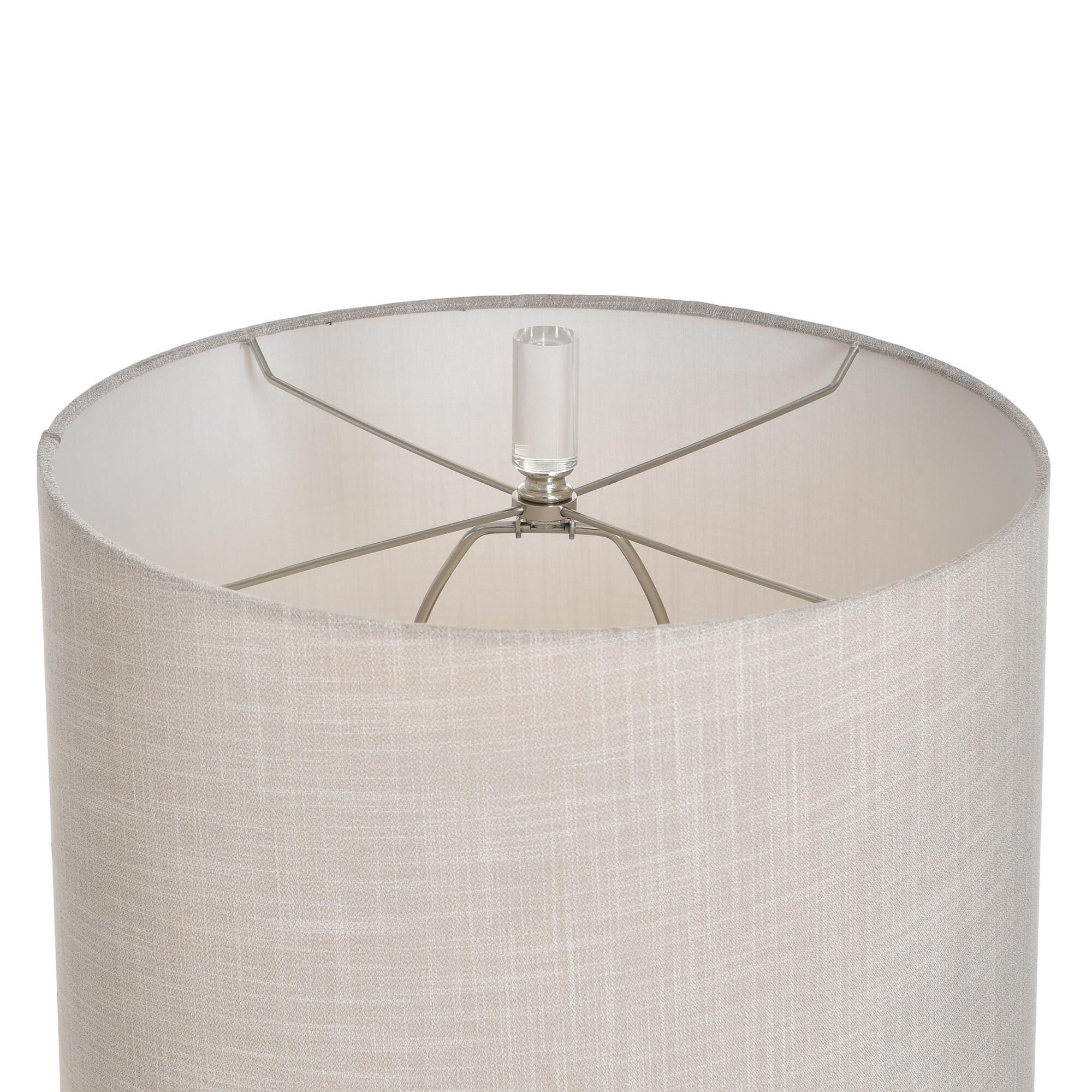 Shown in Antique Mercury finish and White Designer Print Hardback Fabric shade