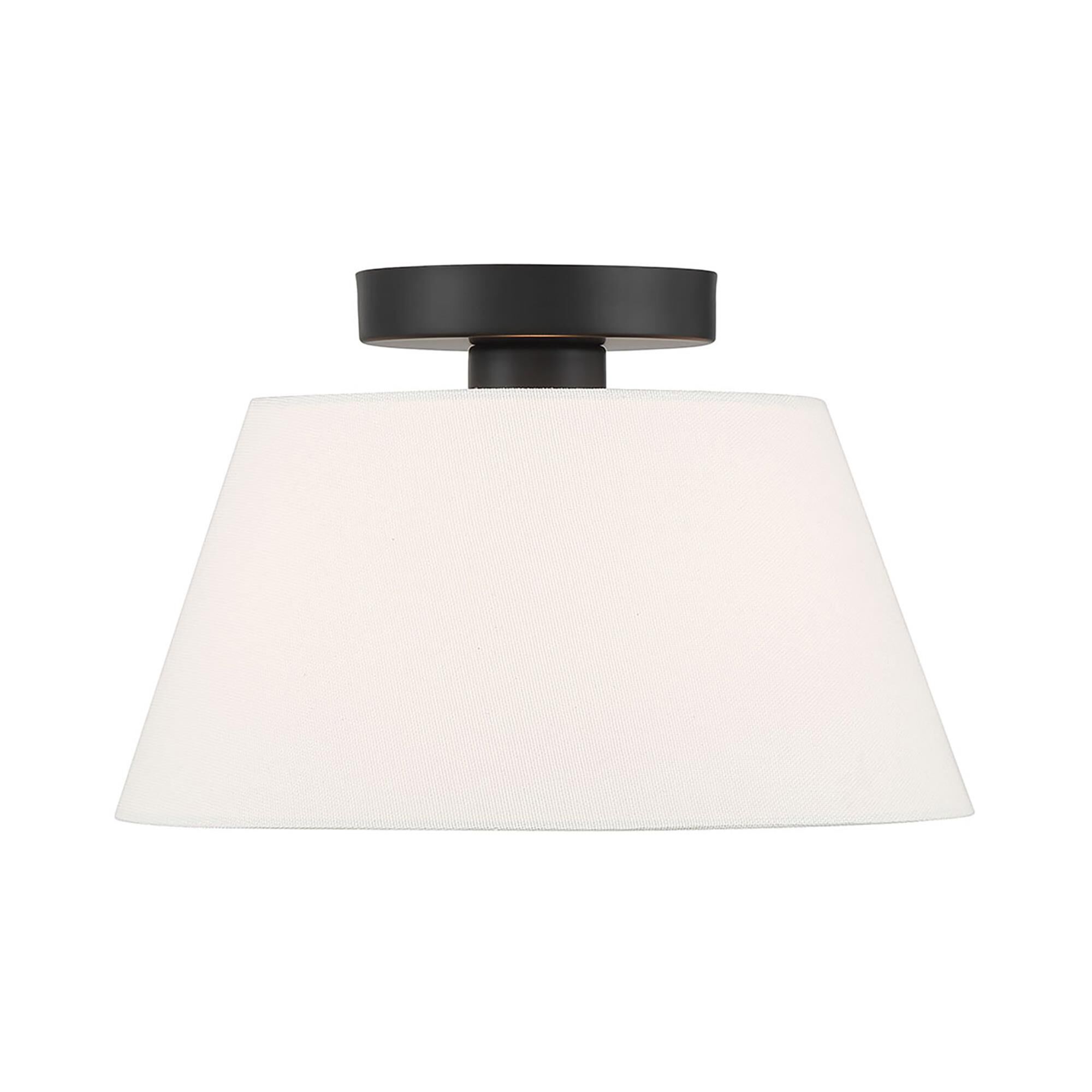 Shown in Matte Black finish and White Linen Fabric shade