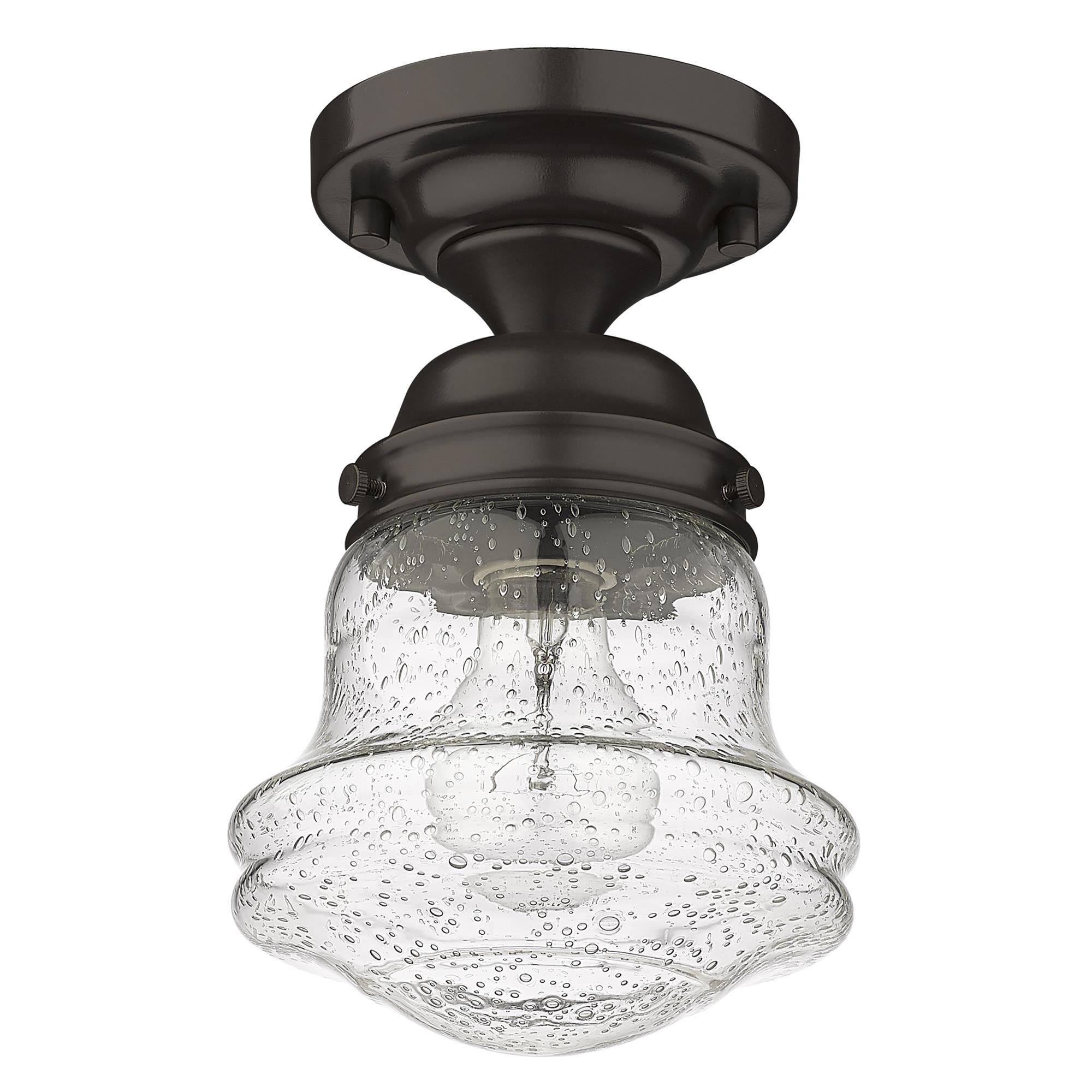 Shown in Bronze finish and Clear Seedy glass