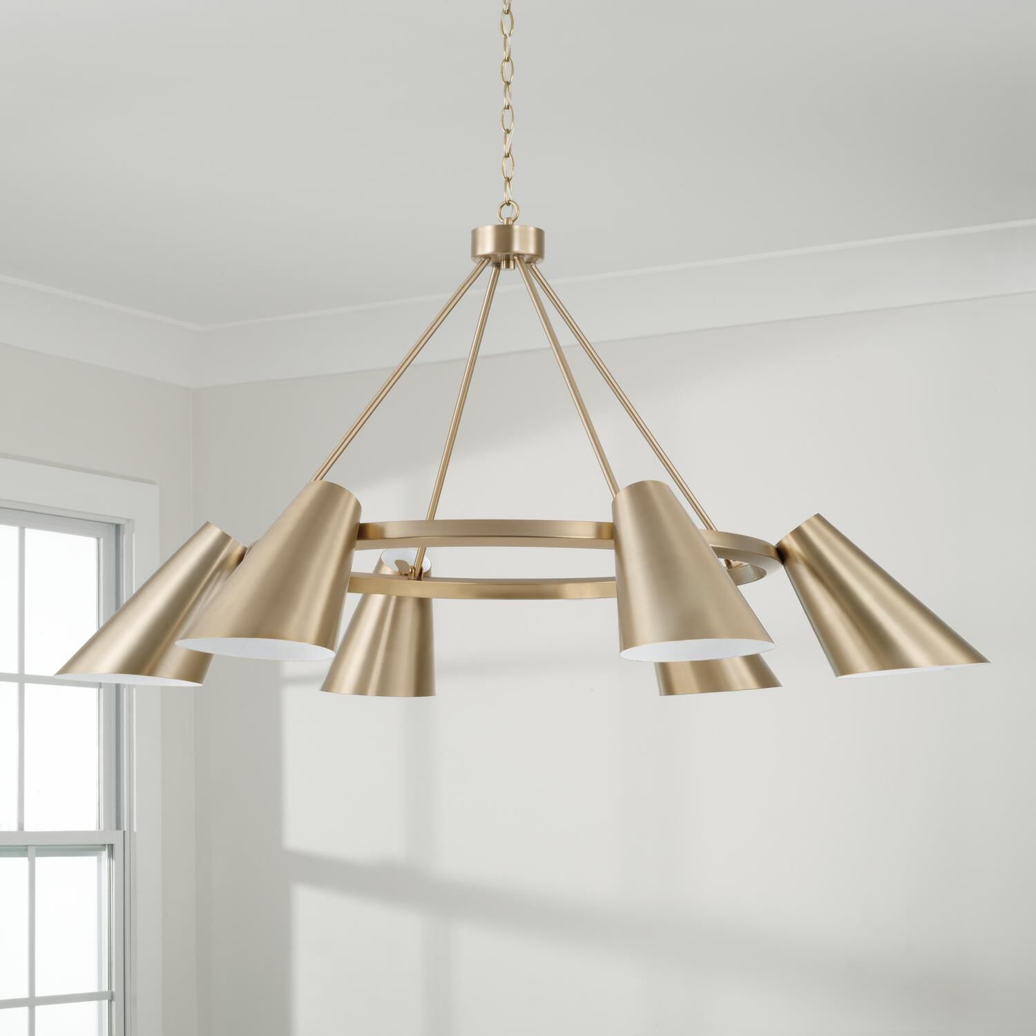 Shown in Matte Brass finish and Matte Brass Metal  With White Interior shade