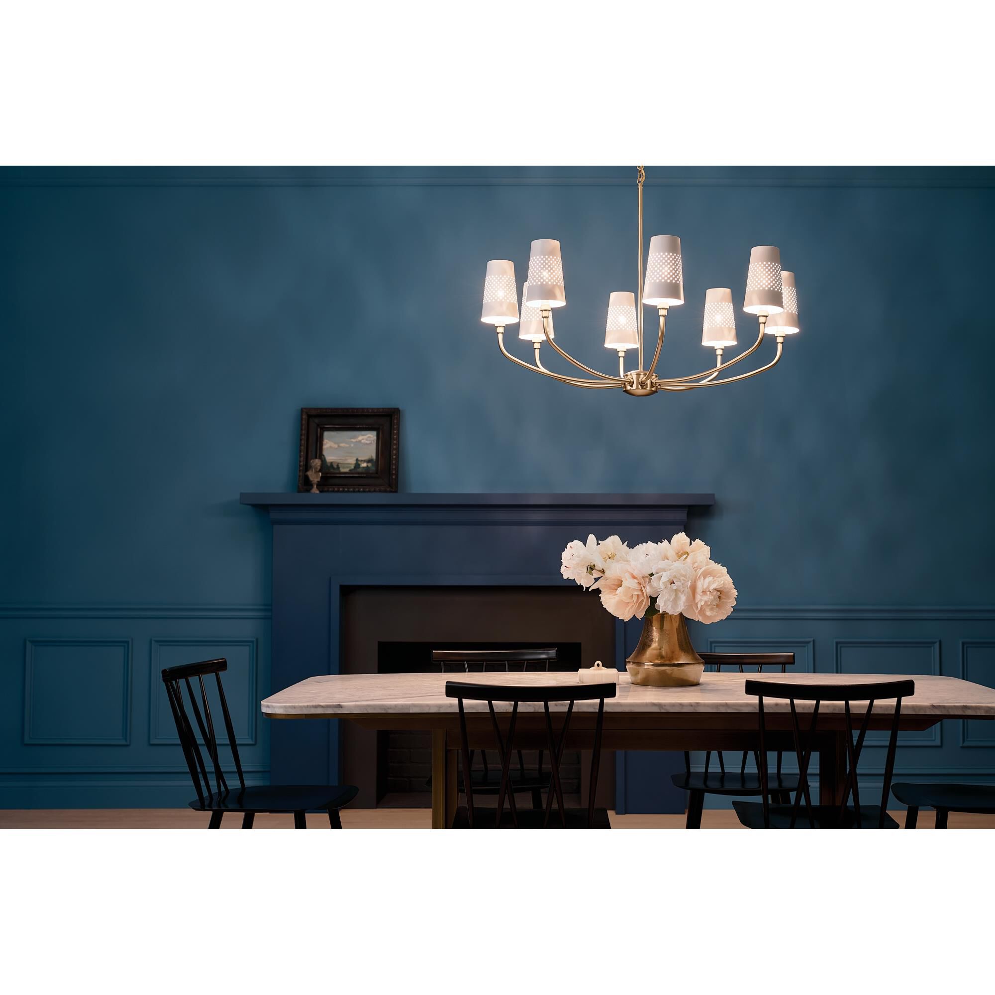 Shown in Brushed Natural Brass finish and Metal and Bell shade