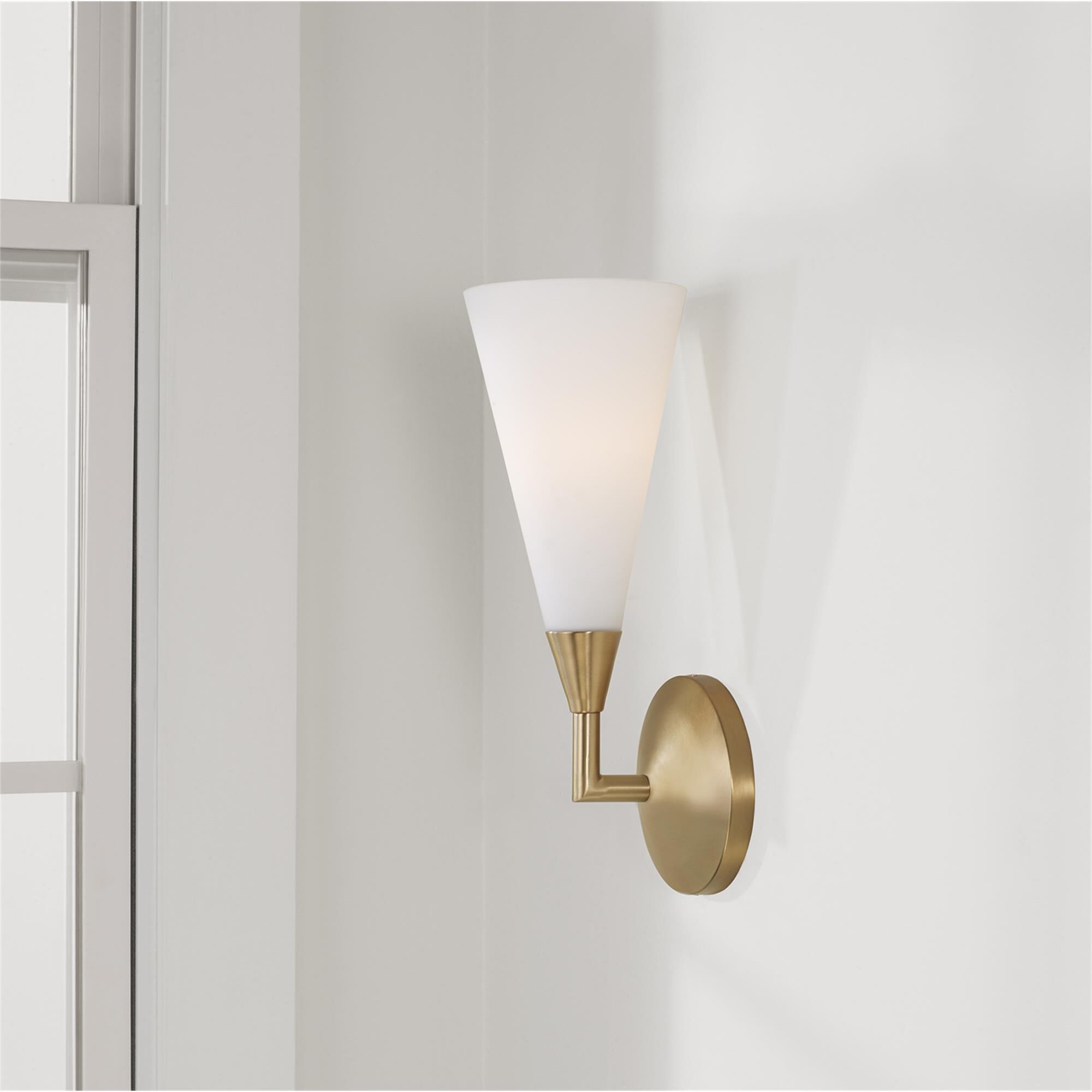 Shown in Matte Brass finish and Soft White glass
