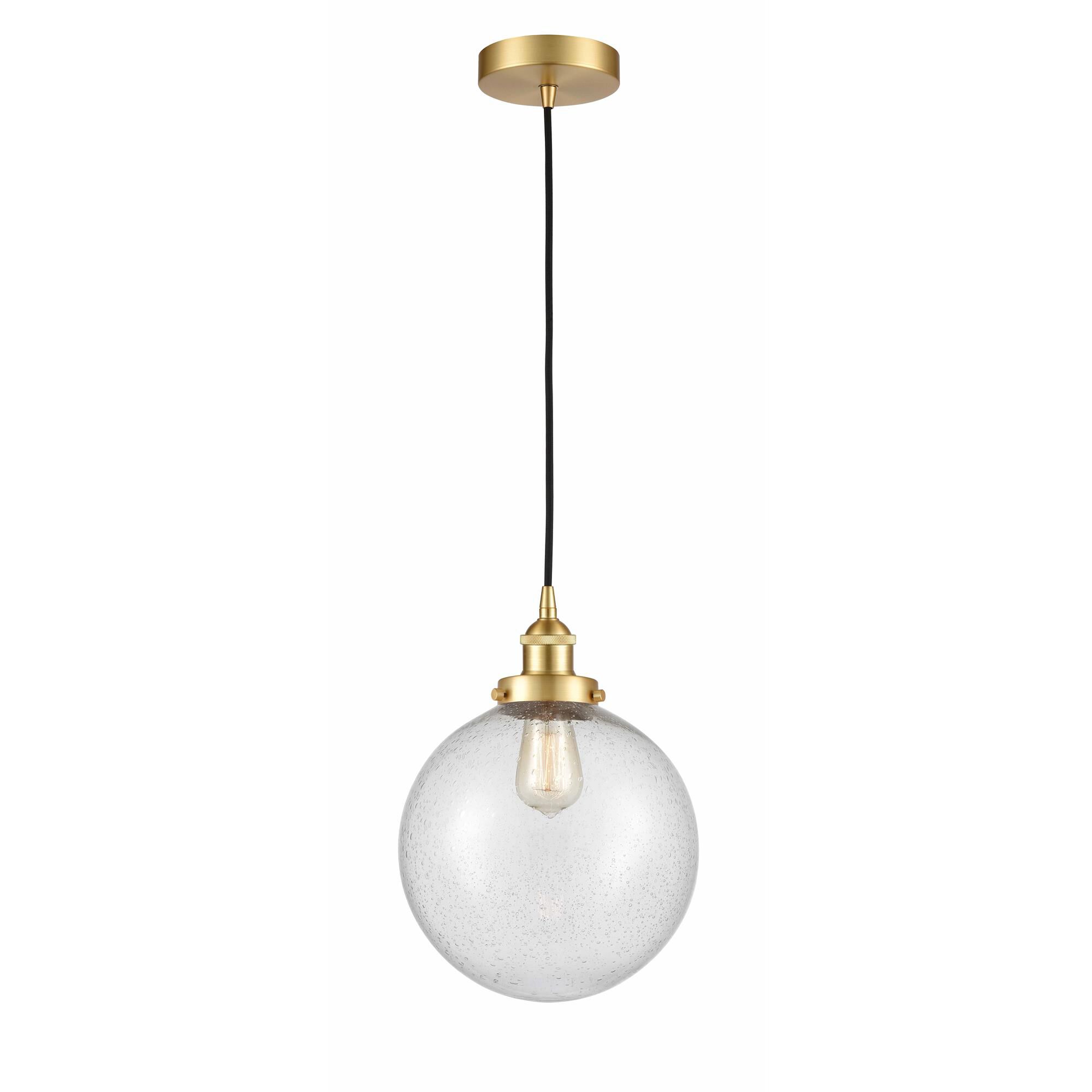 Shown in Satin Gold finish and Seedy Beacon glass