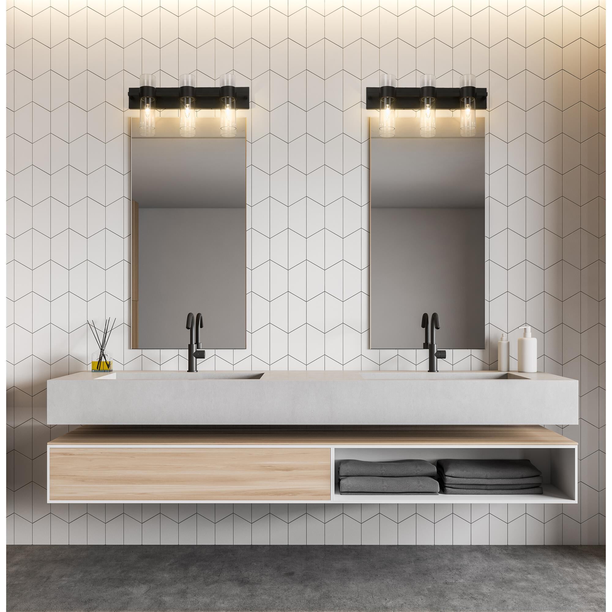 Shown in Matte Black finish and Clear glass and Clear shade