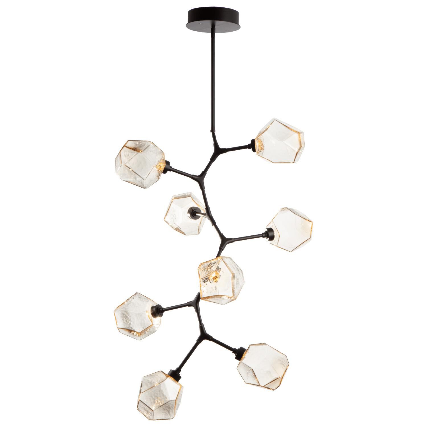 Shown in Matte Black finish and Blown Gem - Amber glass