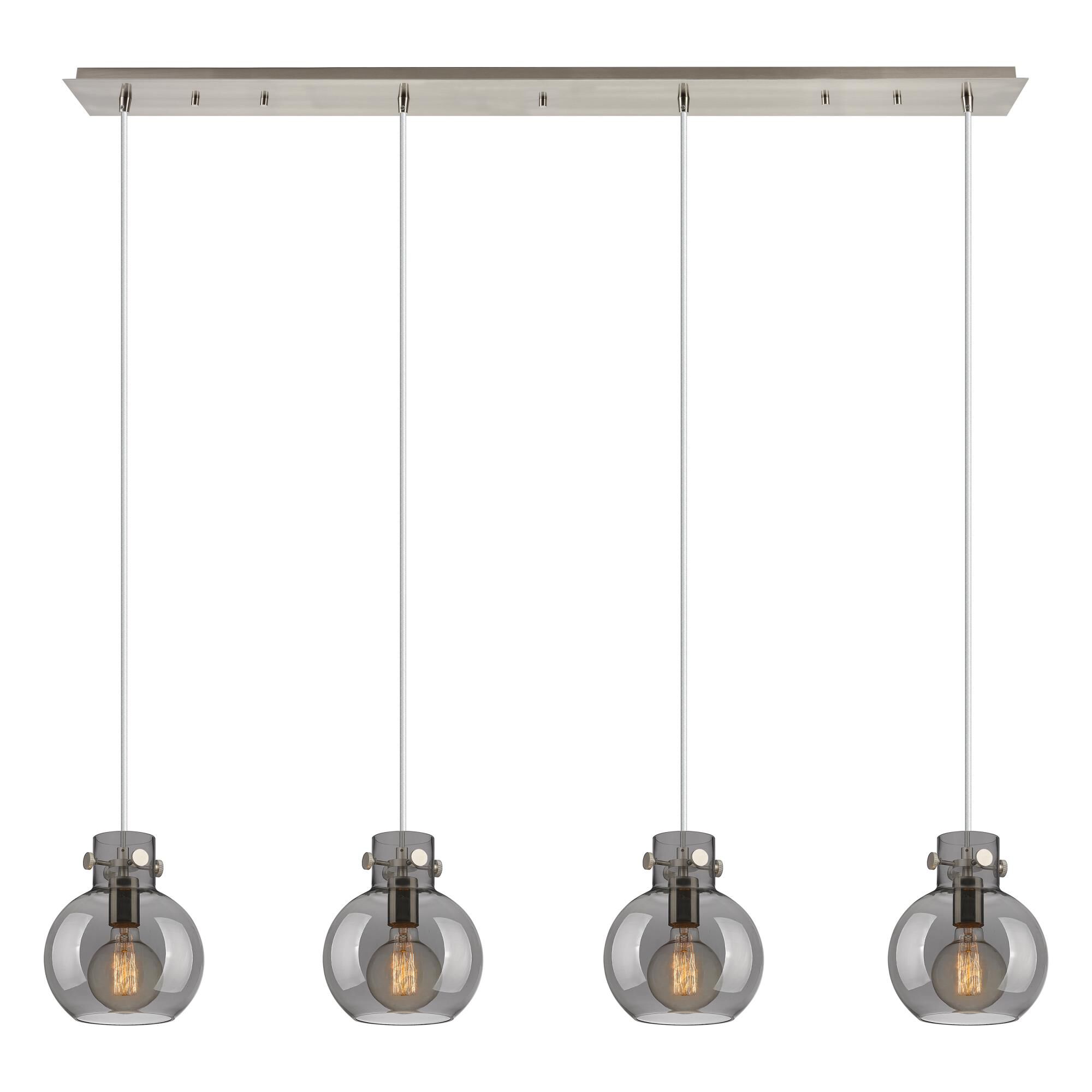 Shown in Brushed Satin Nickel finish and Light Smoke glass and Light Smoke Glass shade