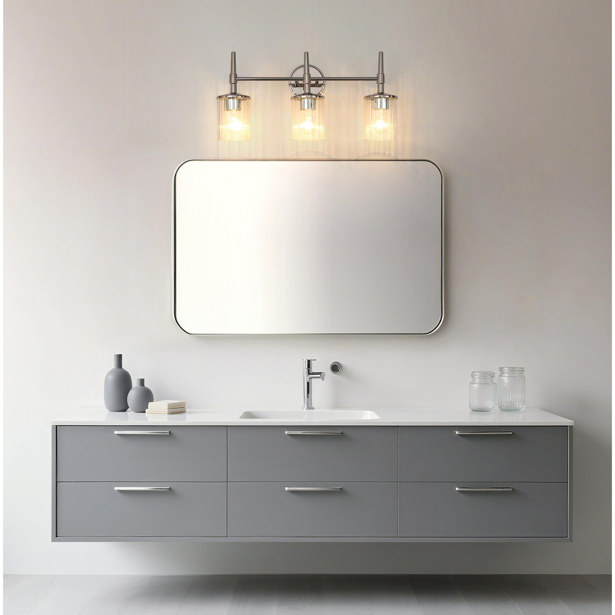Shown in Polished Nickel finish and Clear Ribbed glass