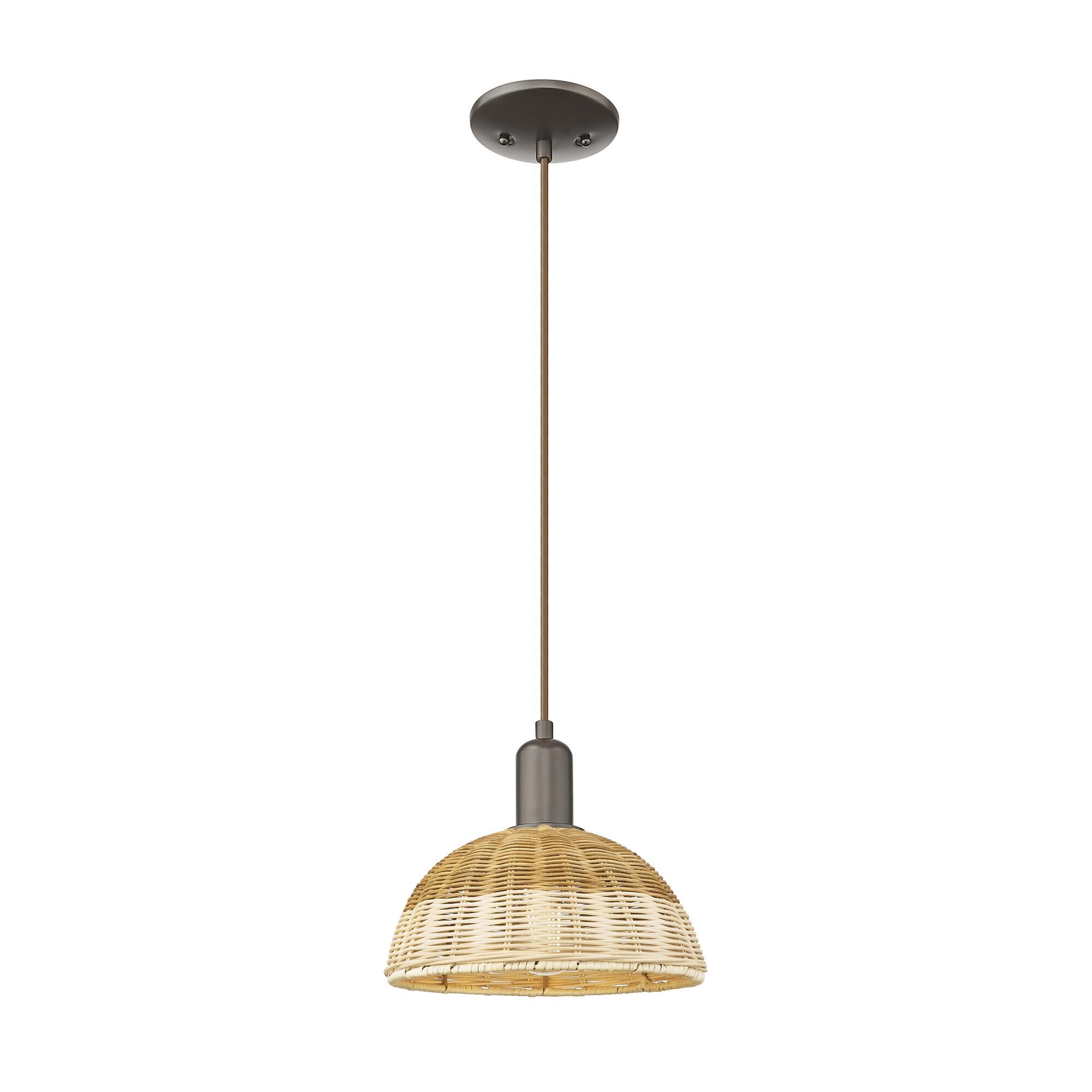 Shown in Oil Rubbed Bronze finish and Natural Fiber shade