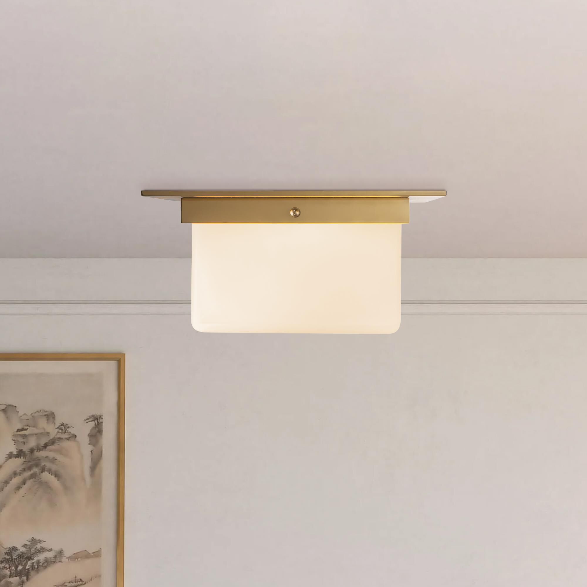 Shown in Patina Brass finish and Matte Opal glass