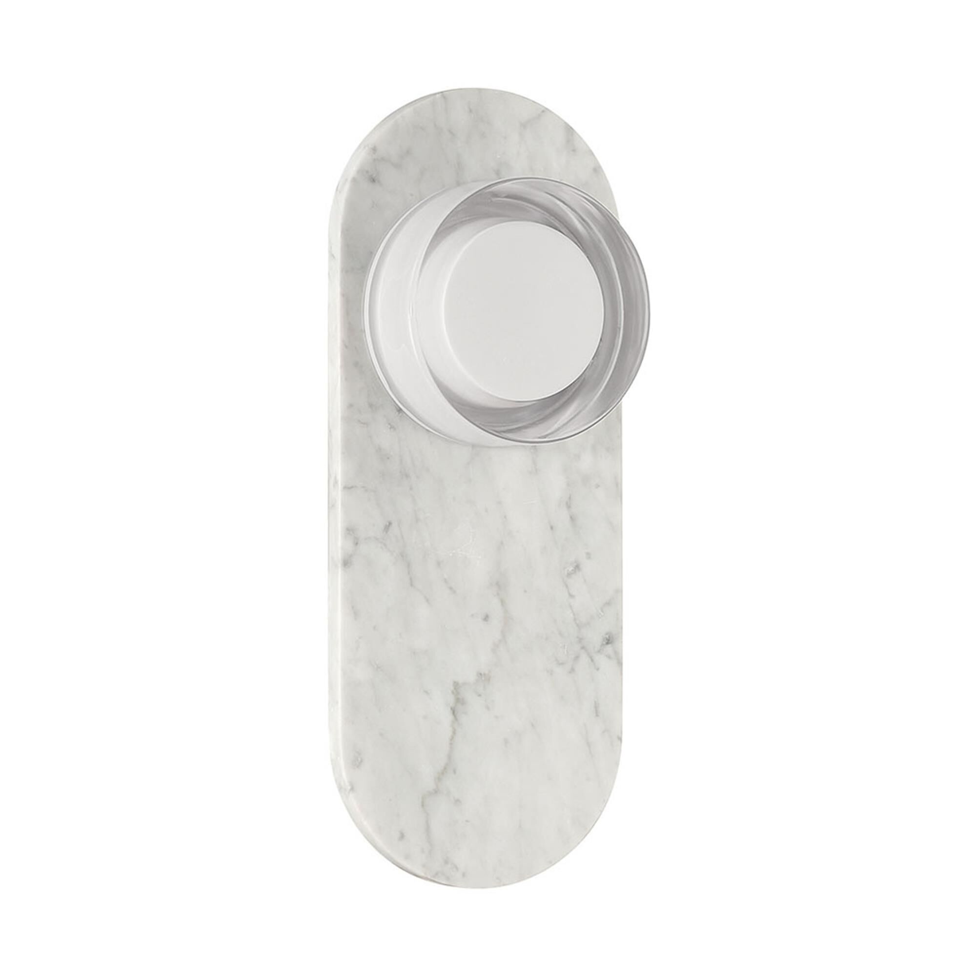 Shown in Marble White finish and Clear Smooth glass