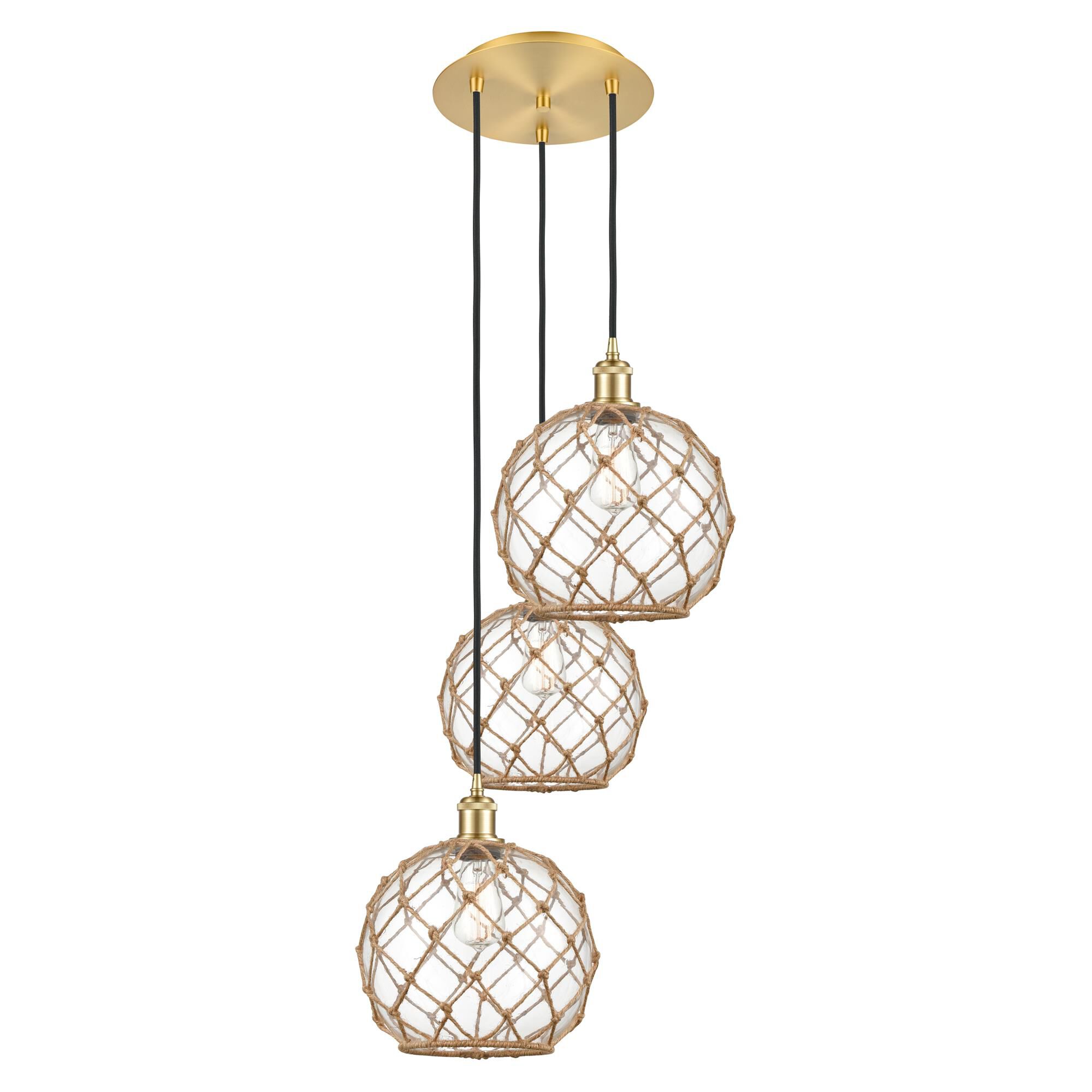 Shown in Satin Gold finish and Clear with Brown Rope glass