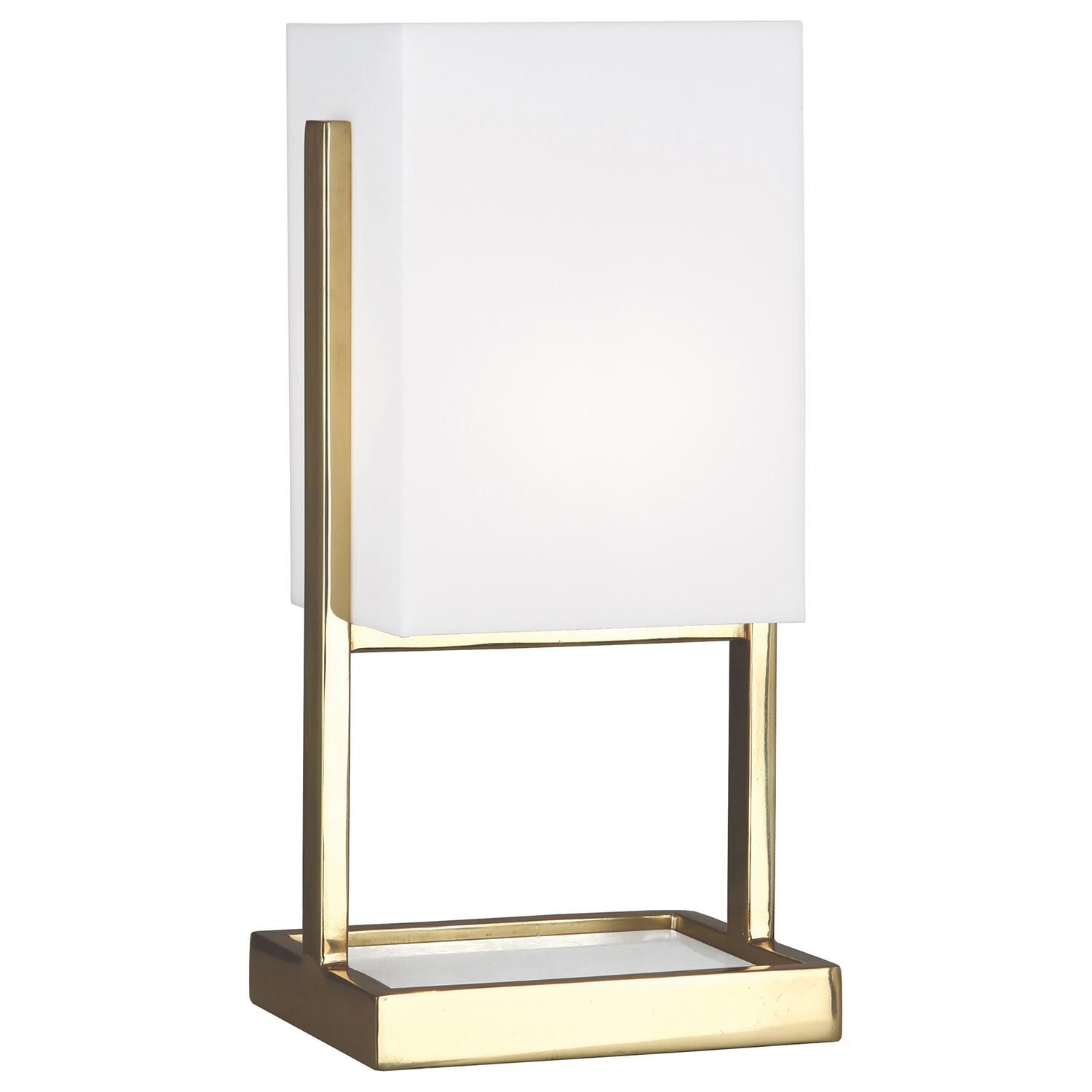 Shown in Modern Brass And White Marble finish and Frosted White Acrylic shade