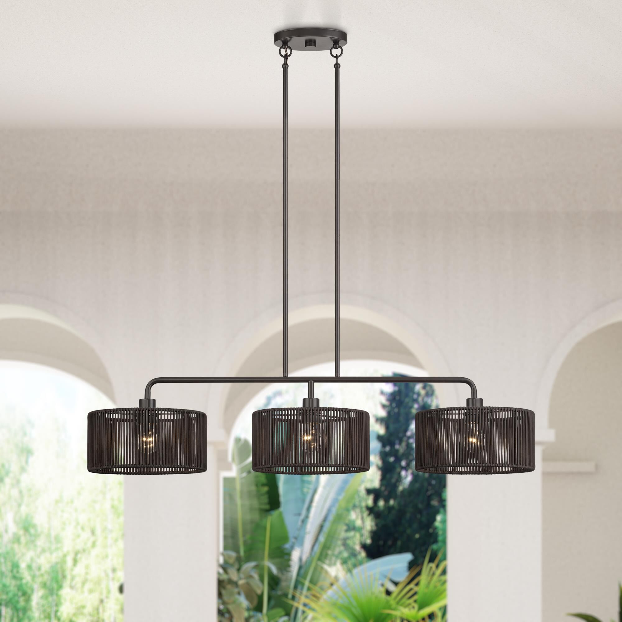 Shown in English Bronze finish and Hand-Woven Dark Chocolate Color Polyester Rope shade