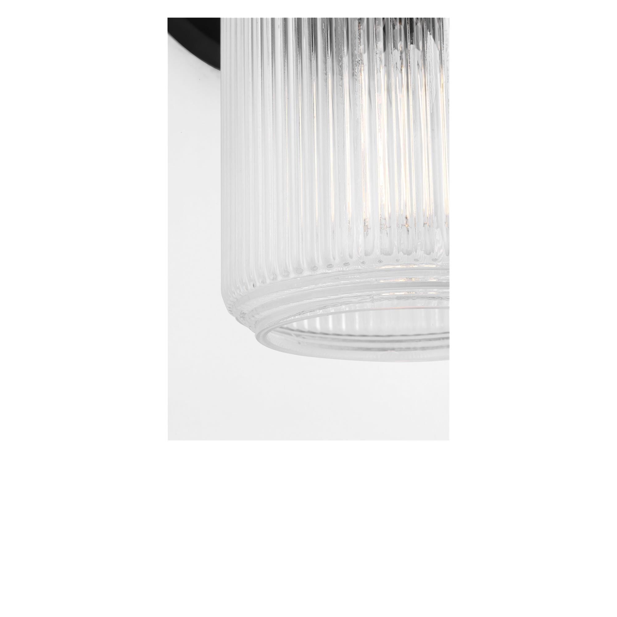 Shown in Aged Iron finish and Clear Ribbed glass