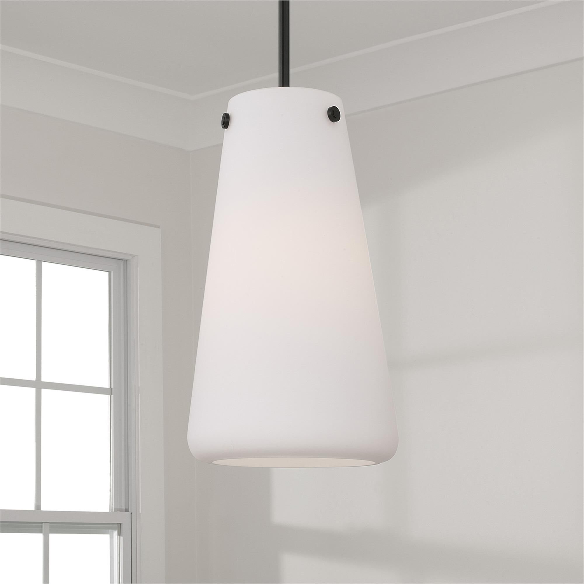 Shown in Matte Black finish and Soft White glass