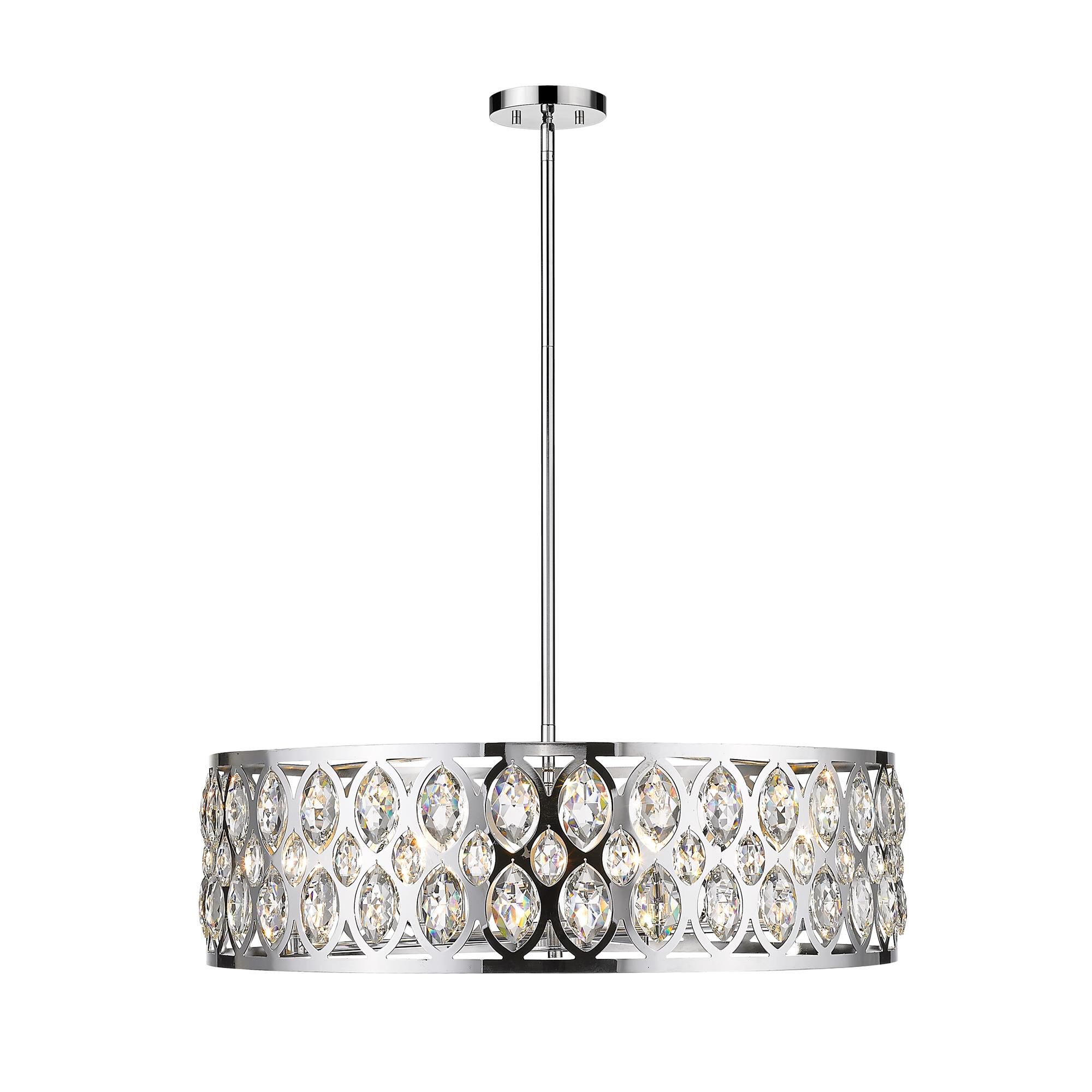 Shown in Chrome finish and Steel + K9 Crystal glass and Steel + K9 Crystal shade