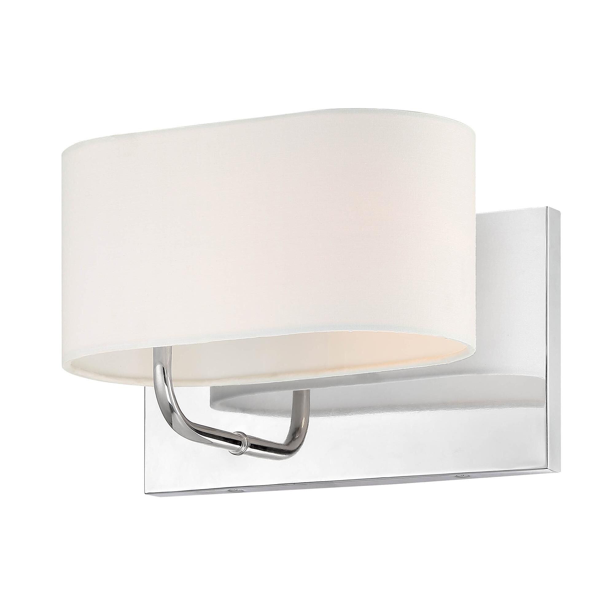 Shown in Polished Nickel finish and White Fabric Shade glass
