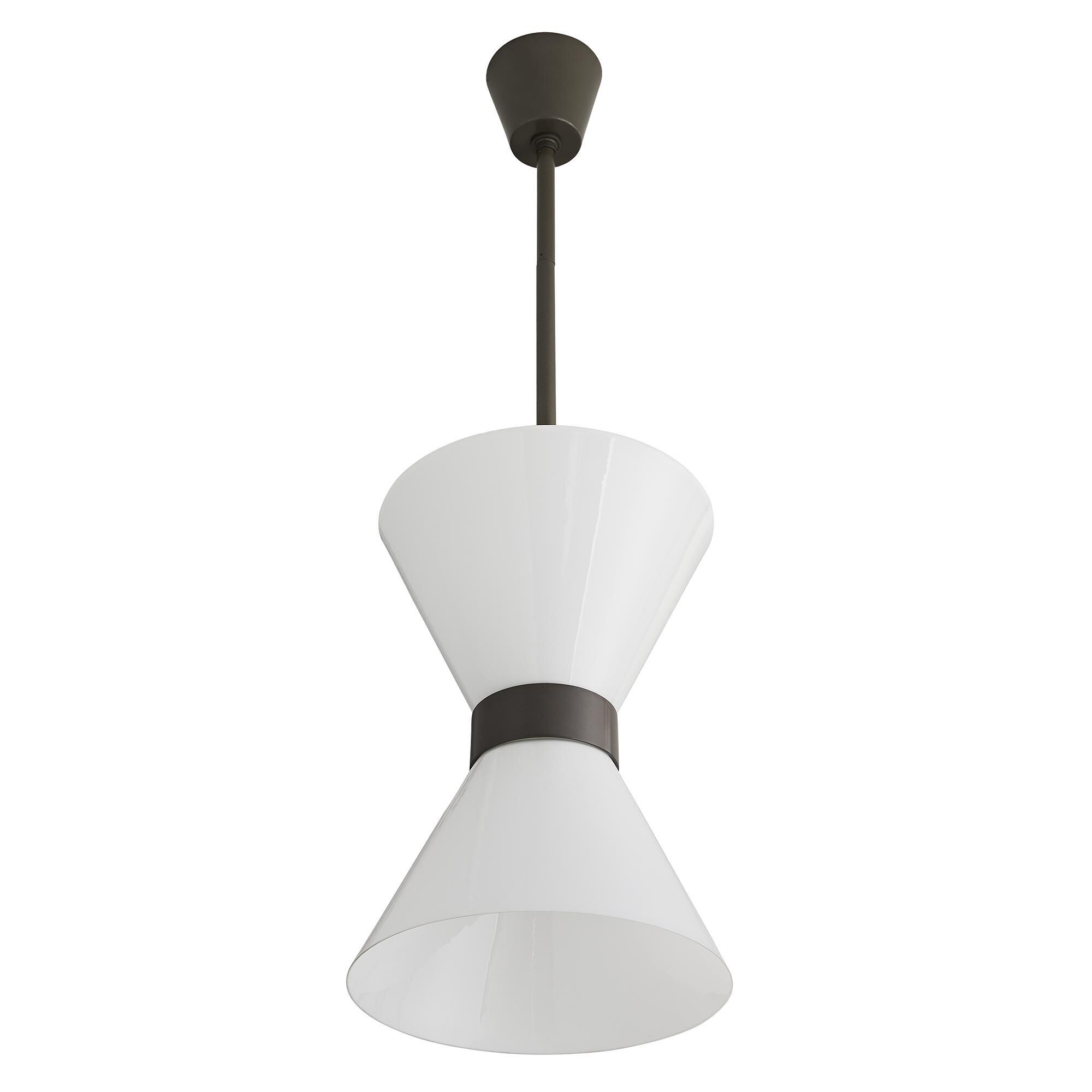 Shown in Aged Iron finish and Opal glass