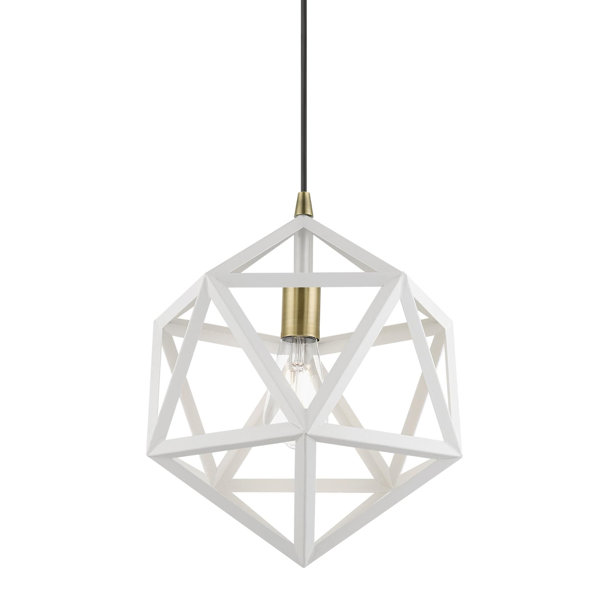 Shown in Textured White with Antique Brass Accents finish and Textured White Metal shade