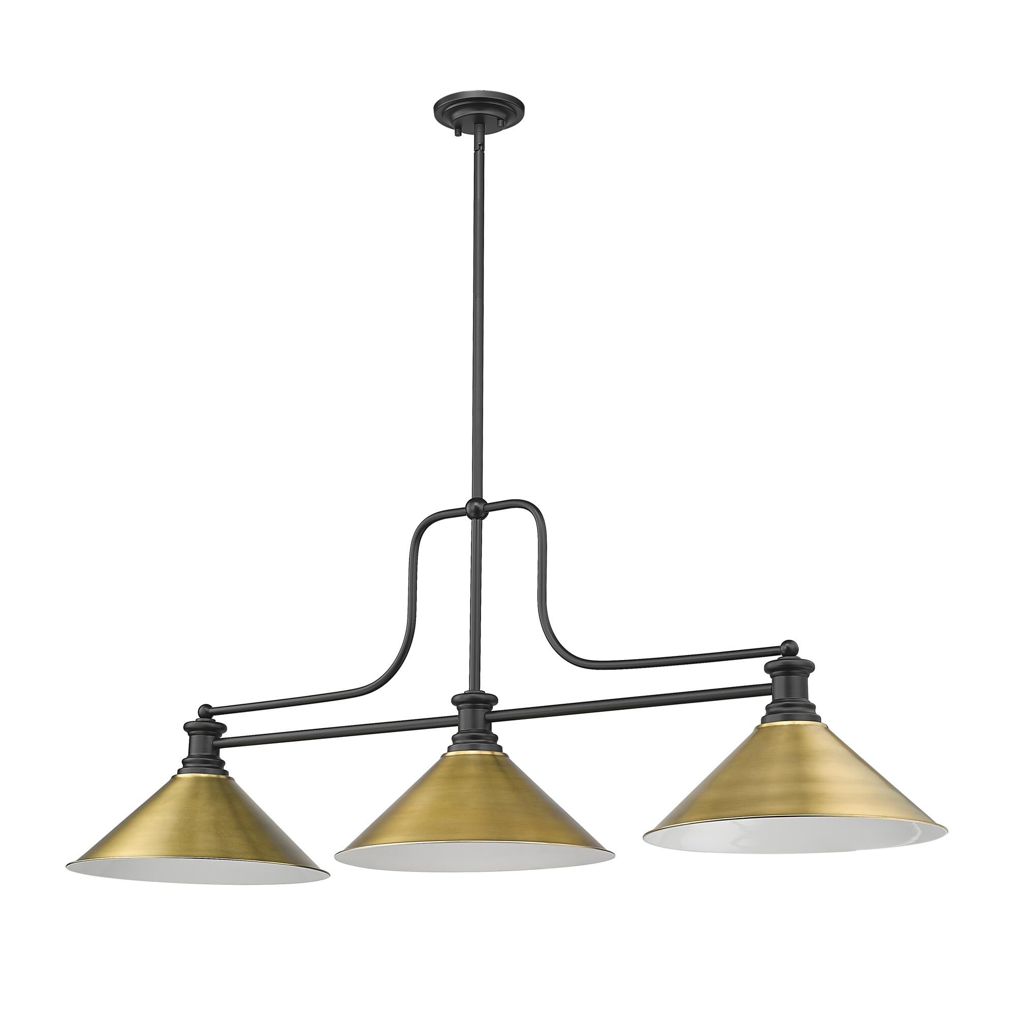 Shown in Matte Black finish and Rubbed Brass shade