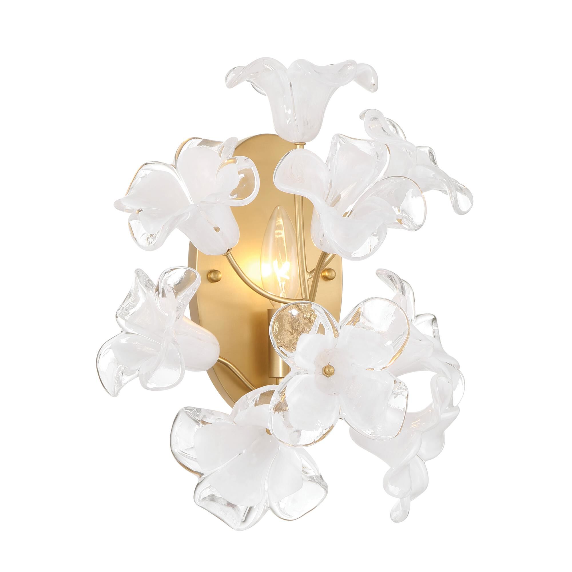 Shown in Legacy Brass finish and Clear Handmade glass