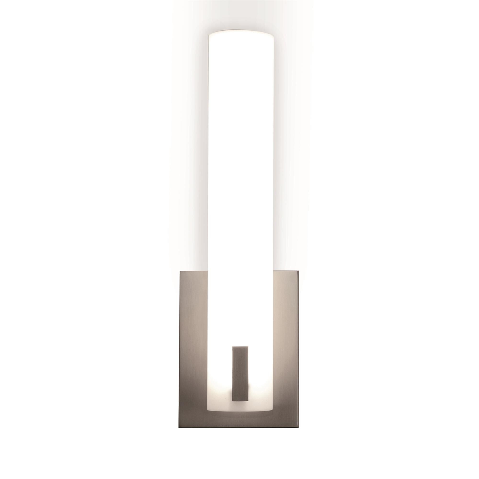 Shown in Satin Nickel finish and White Acrylic glass and 120 Volt Dimmer accent