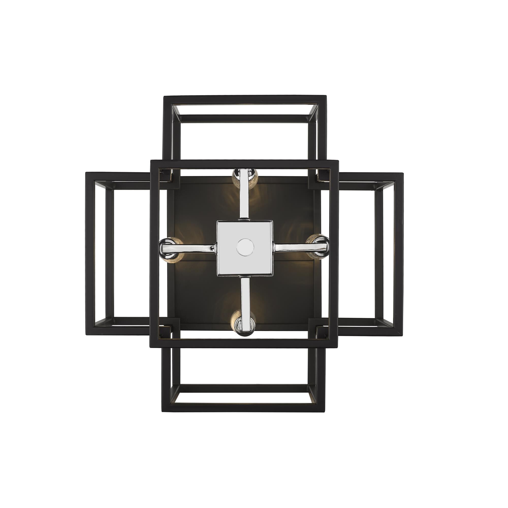 Shown in Black + Chrome finish and --- glass and --- shade