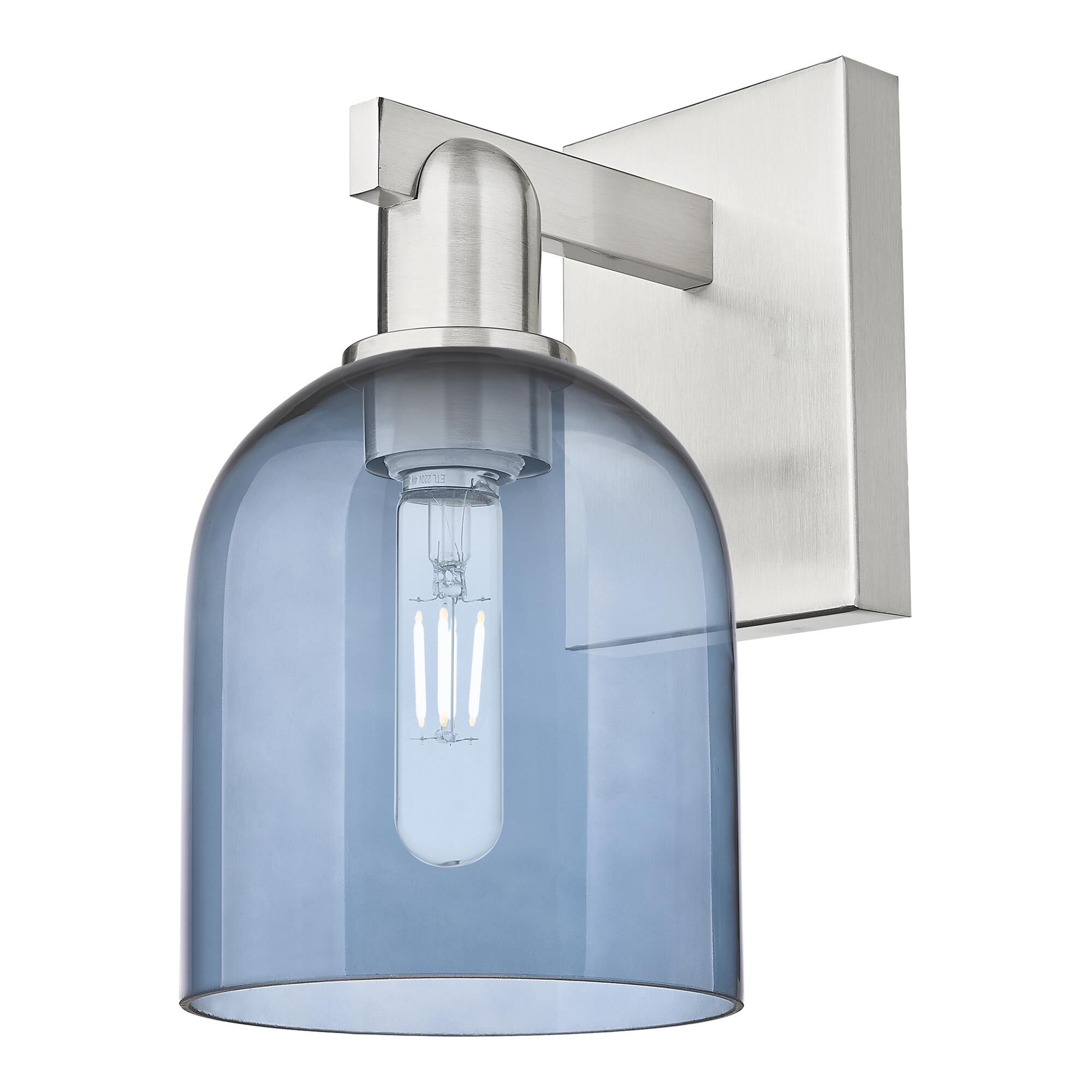 Shown in Brushed Satin Nickel finish and Blue glass