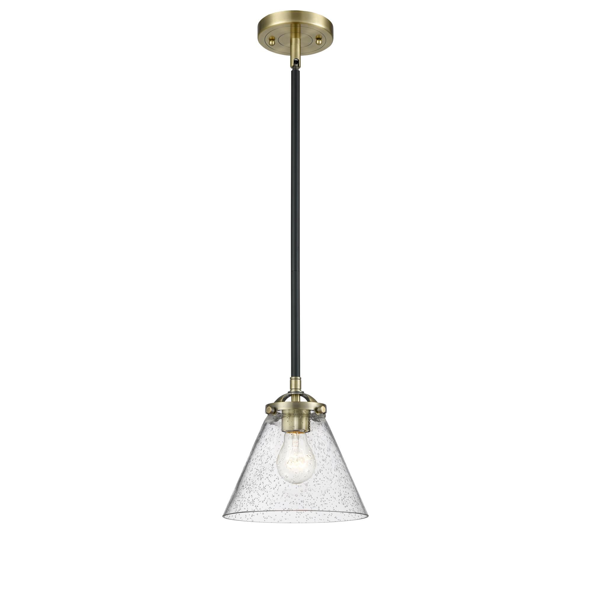 Shown in Black Antique Brass finish and Seedy glass