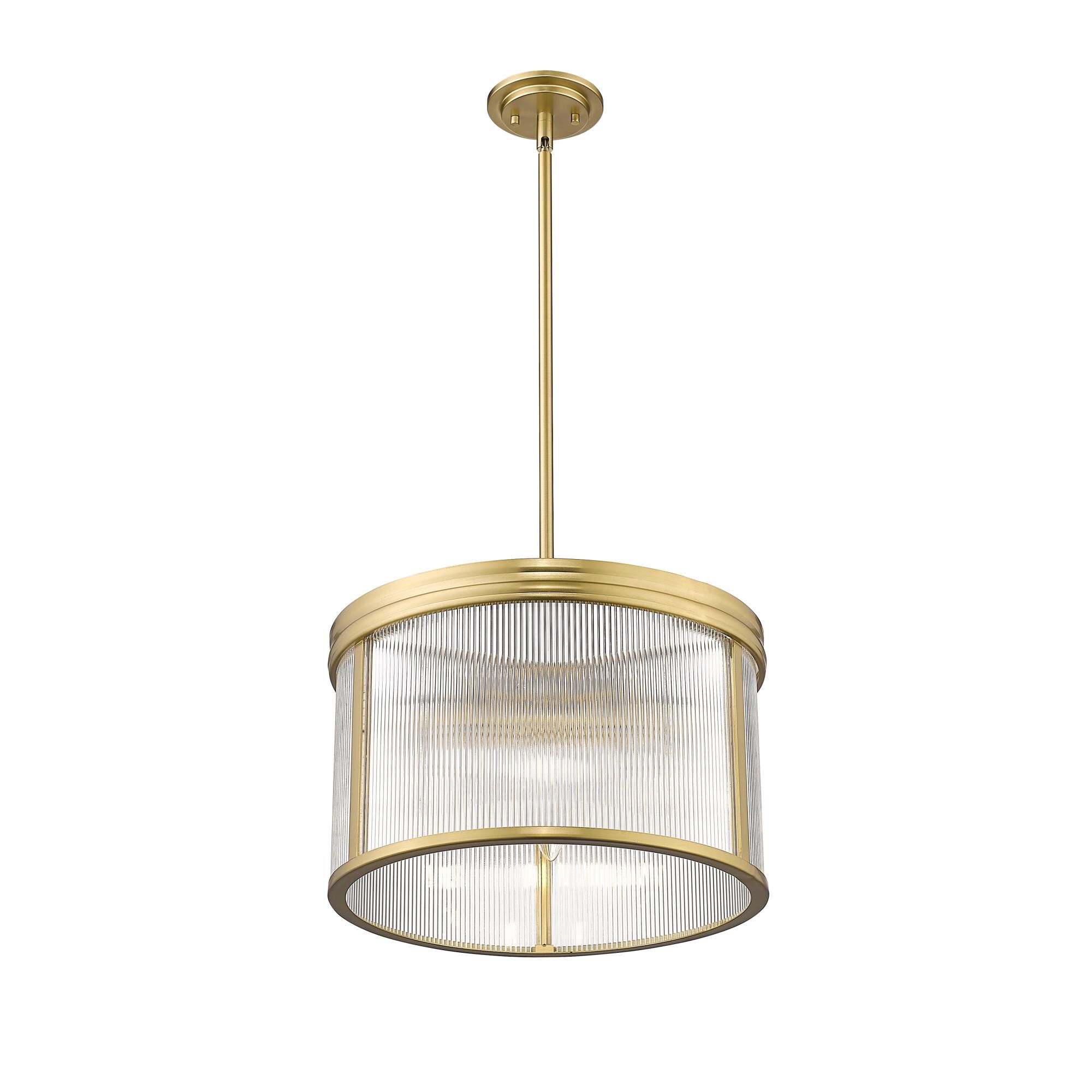 Shown in Modern Gold finish and Clear Ribbed glass and Clear Ribbed shade